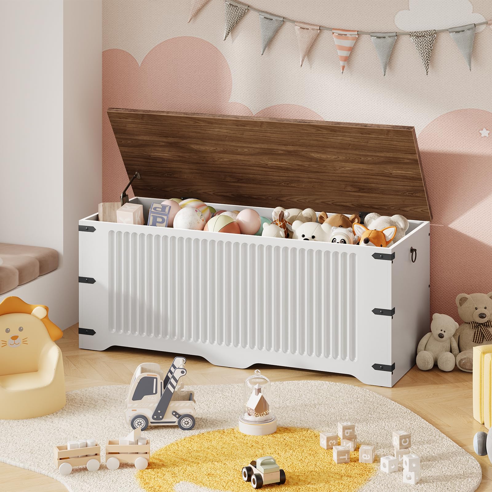 Storage Bench, Toy Box Organizer, Toy Chest with Safety Hinge