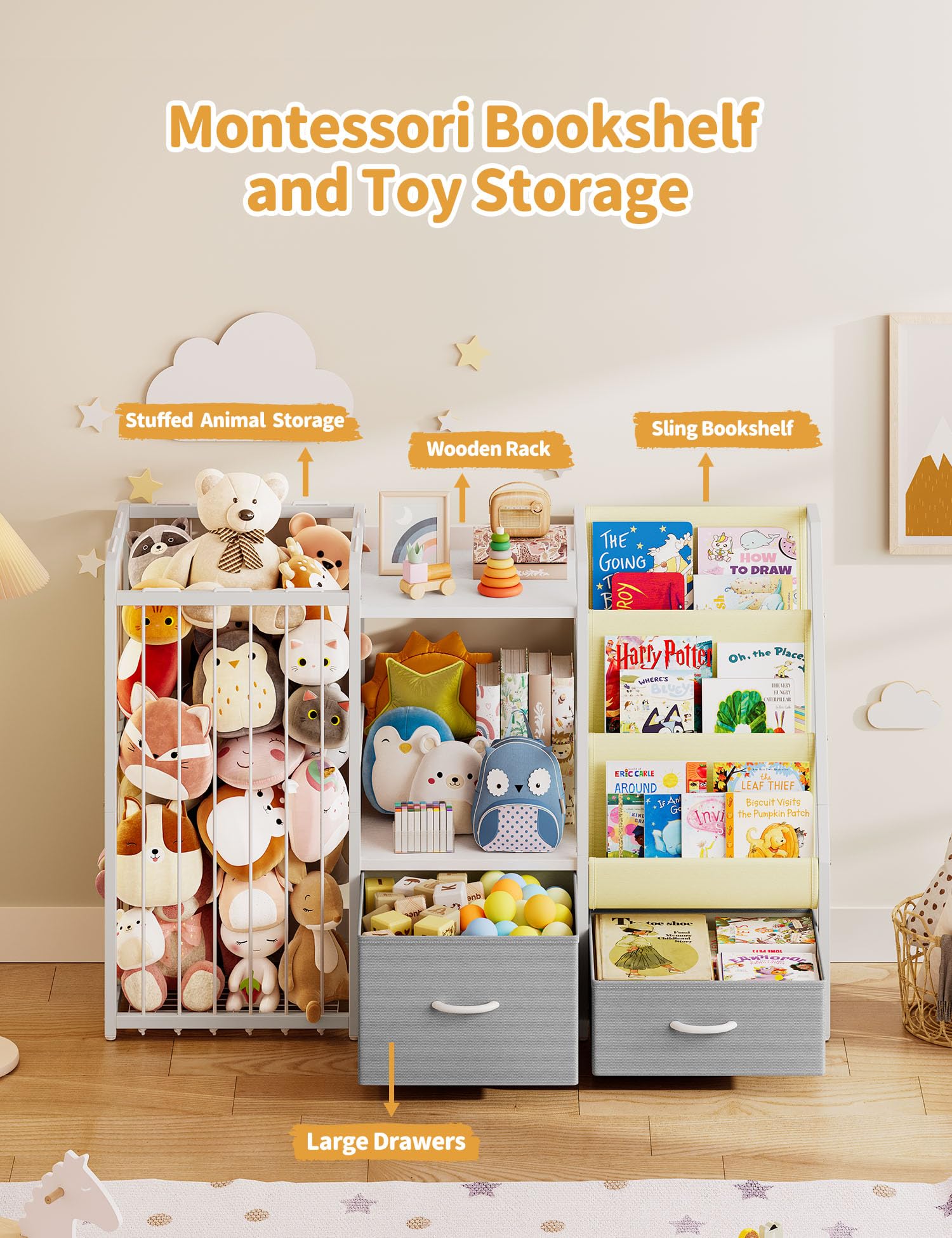 3-Tier Kids Bookshelf with Toy Storage