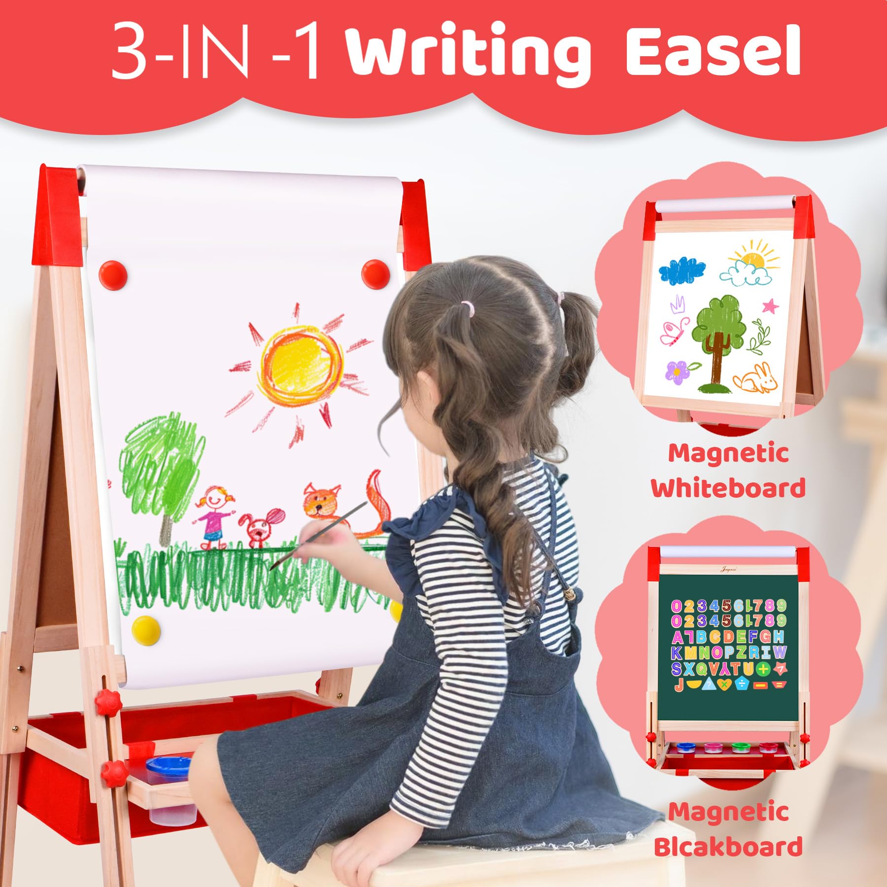 Adjustable Double-Sided Kids Art Easel with Storage