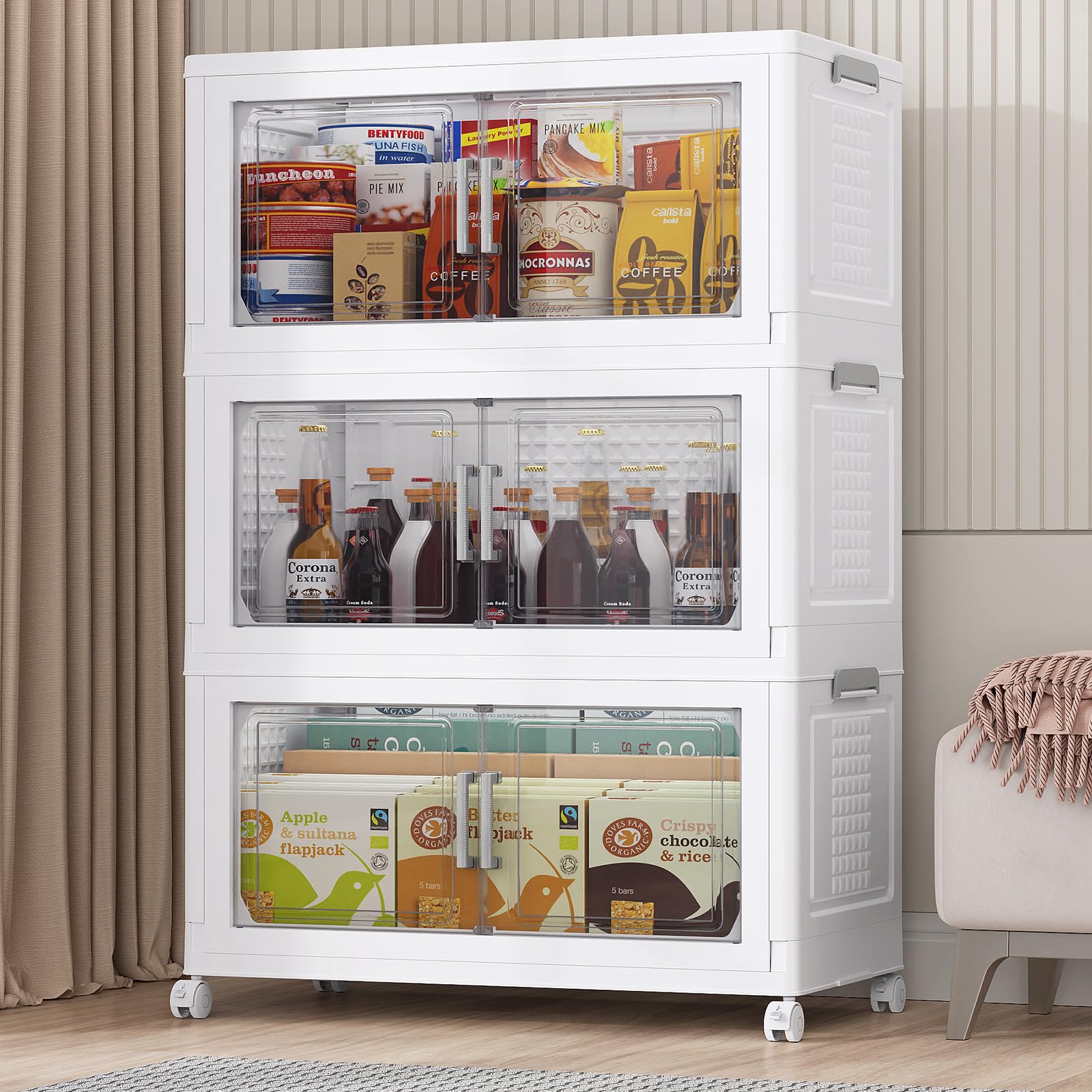 Large Stackable Storage Bins with Wheels and Doors