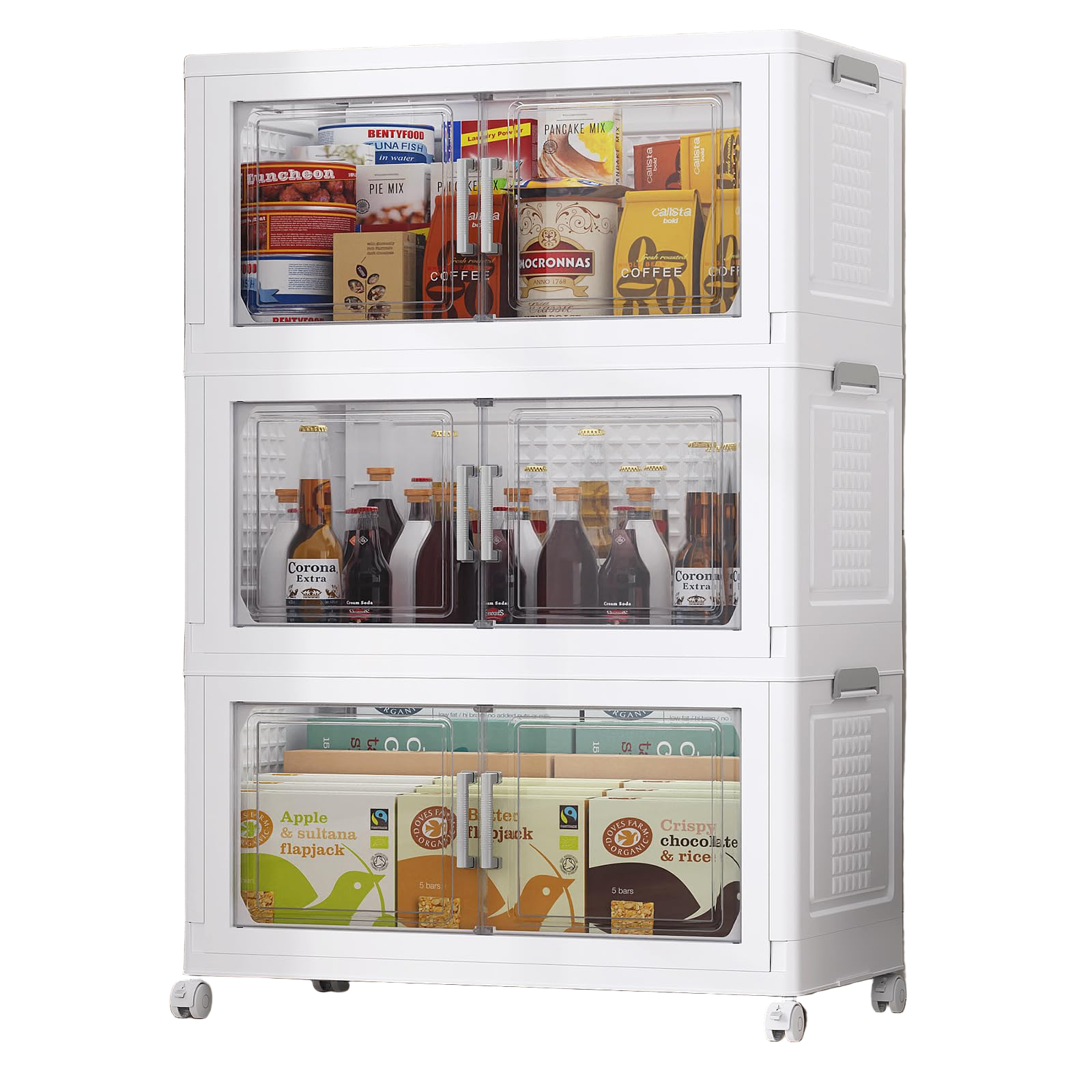 324 Qt Plastic Storage Bins with Lid, Doors & Wheels, 3Pack Extra Large Stackable