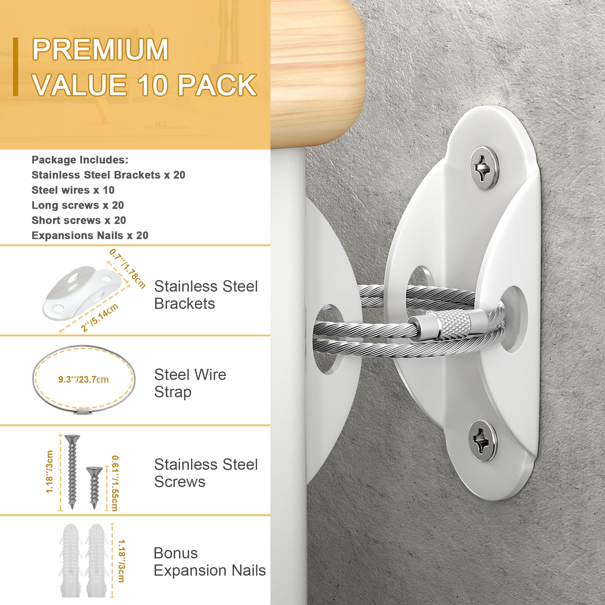 Furniture Anchors (10 Pack) for Baby Proofing, Furniture Straps Anti Tip Furniture Anchor