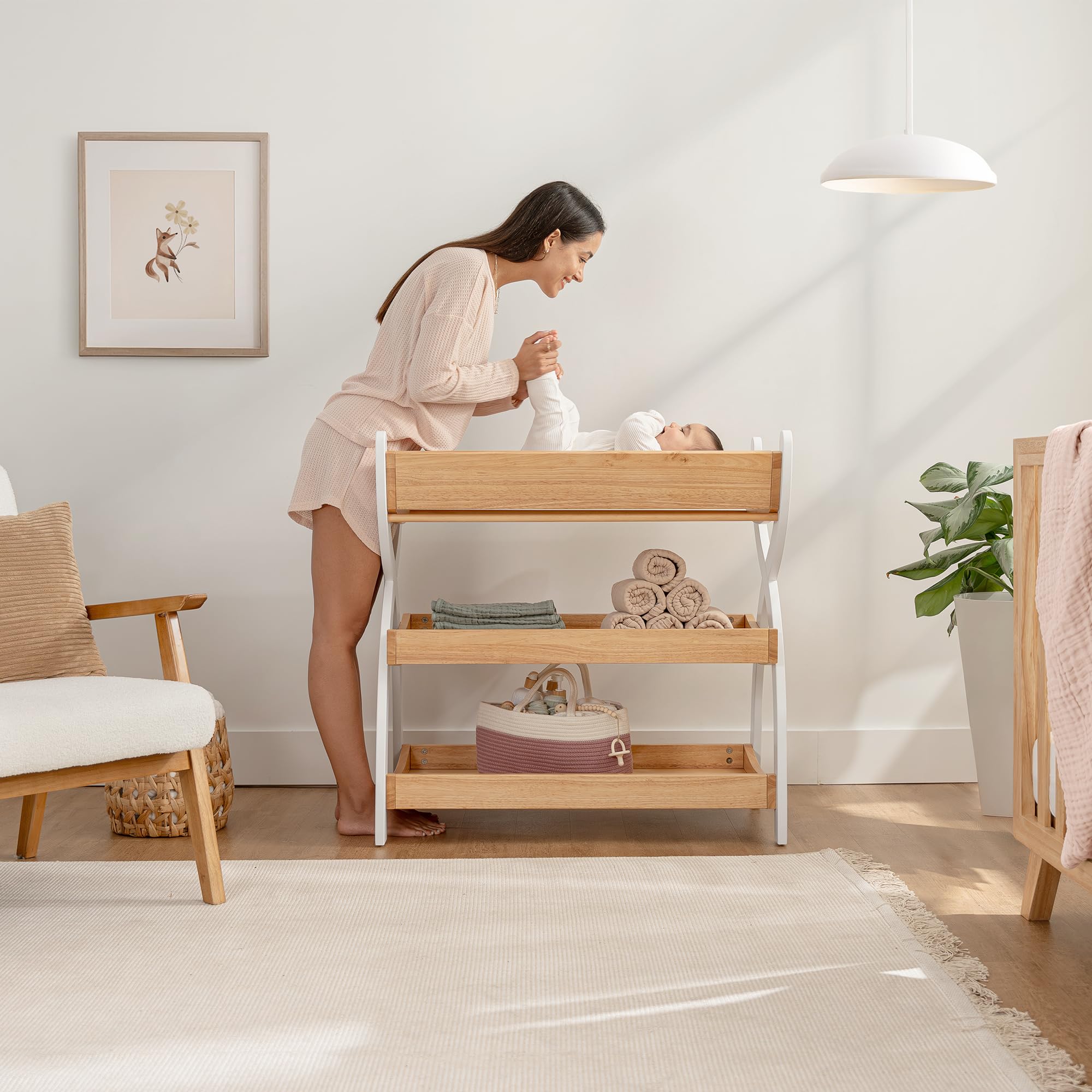 Wooden Baby Changing Table with Storage Shelves