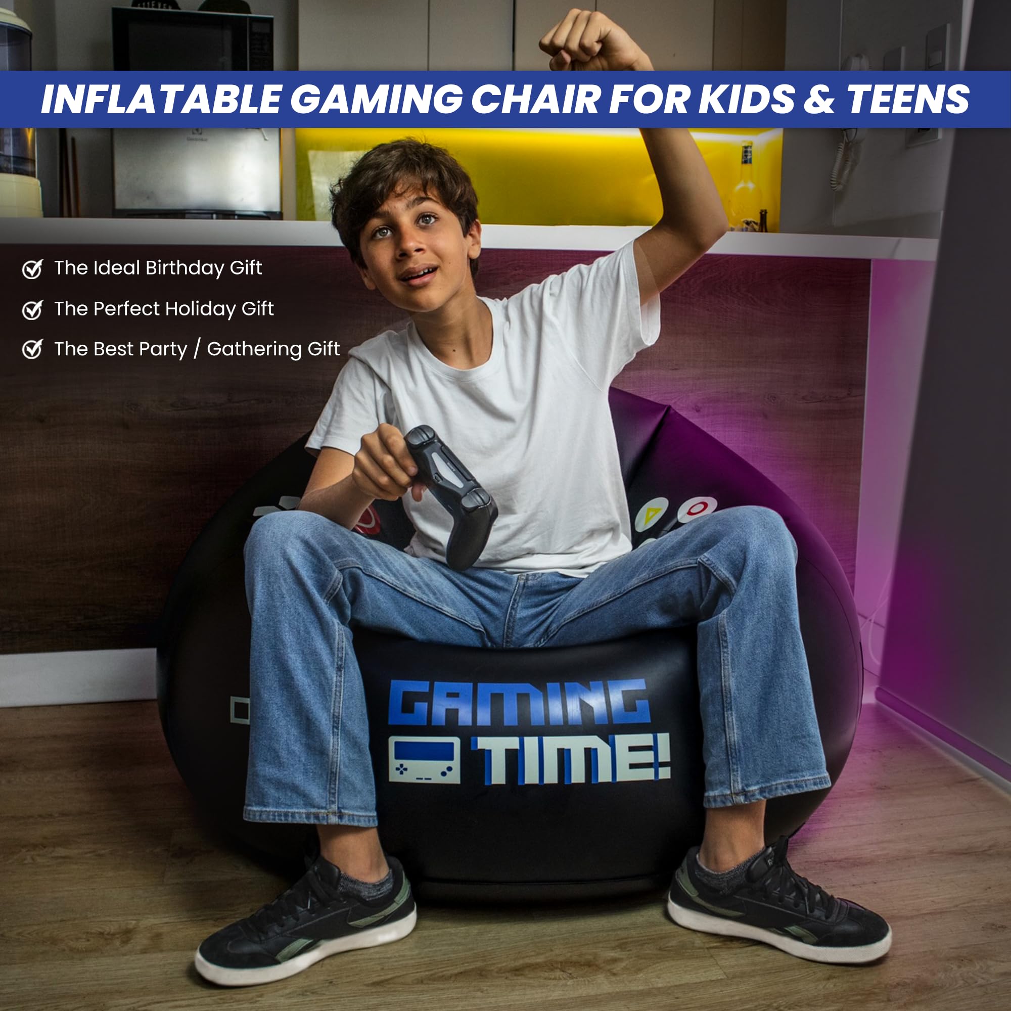 Inflatable Gaming Chair for Kids with Cup Holders