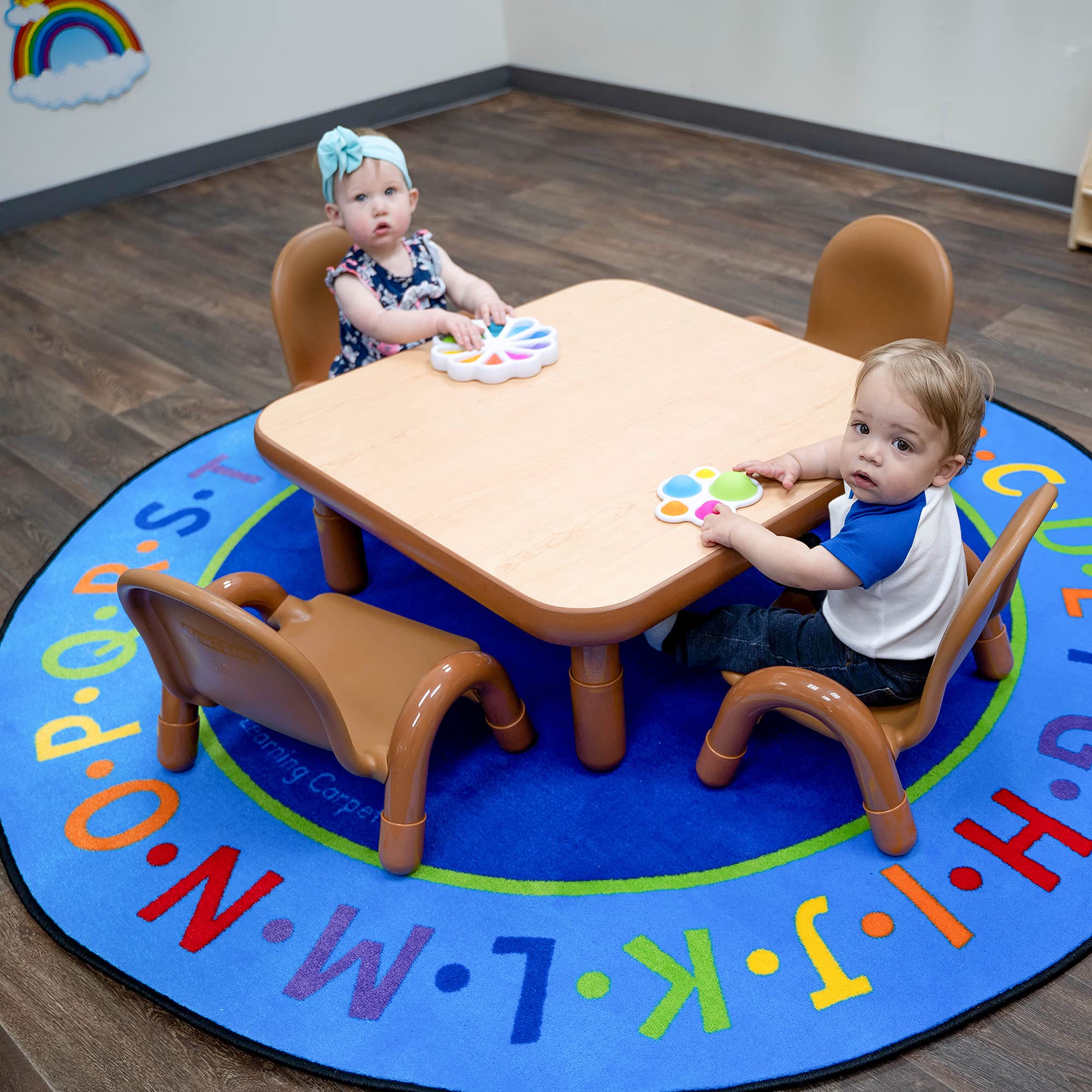 Baseline Toddler Square Table and Chairs Set, Natural Wood – Includes One 30”, 12