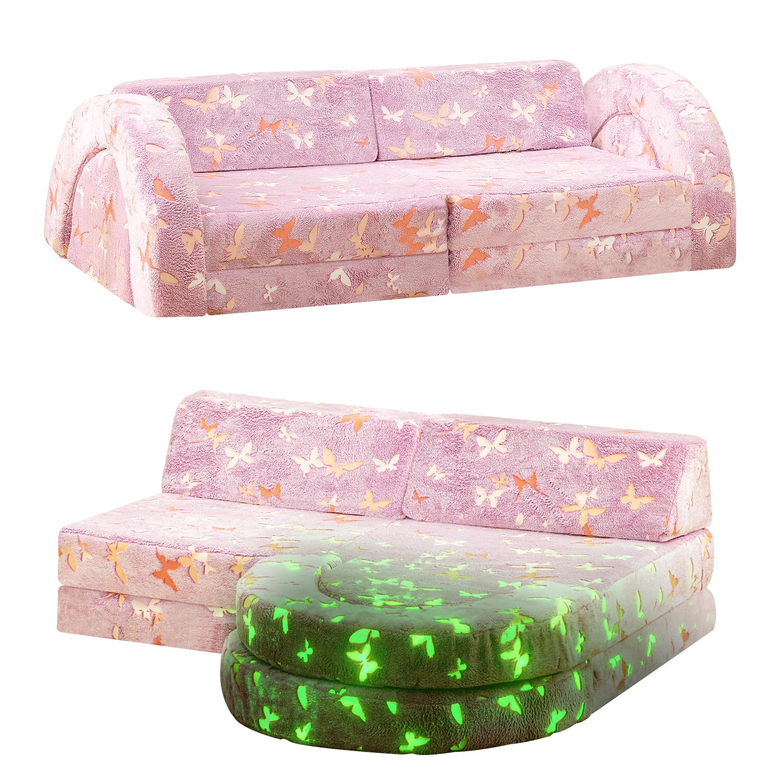 10Pcs Modular Kids Play Couch Glow, Convertible Play Fort