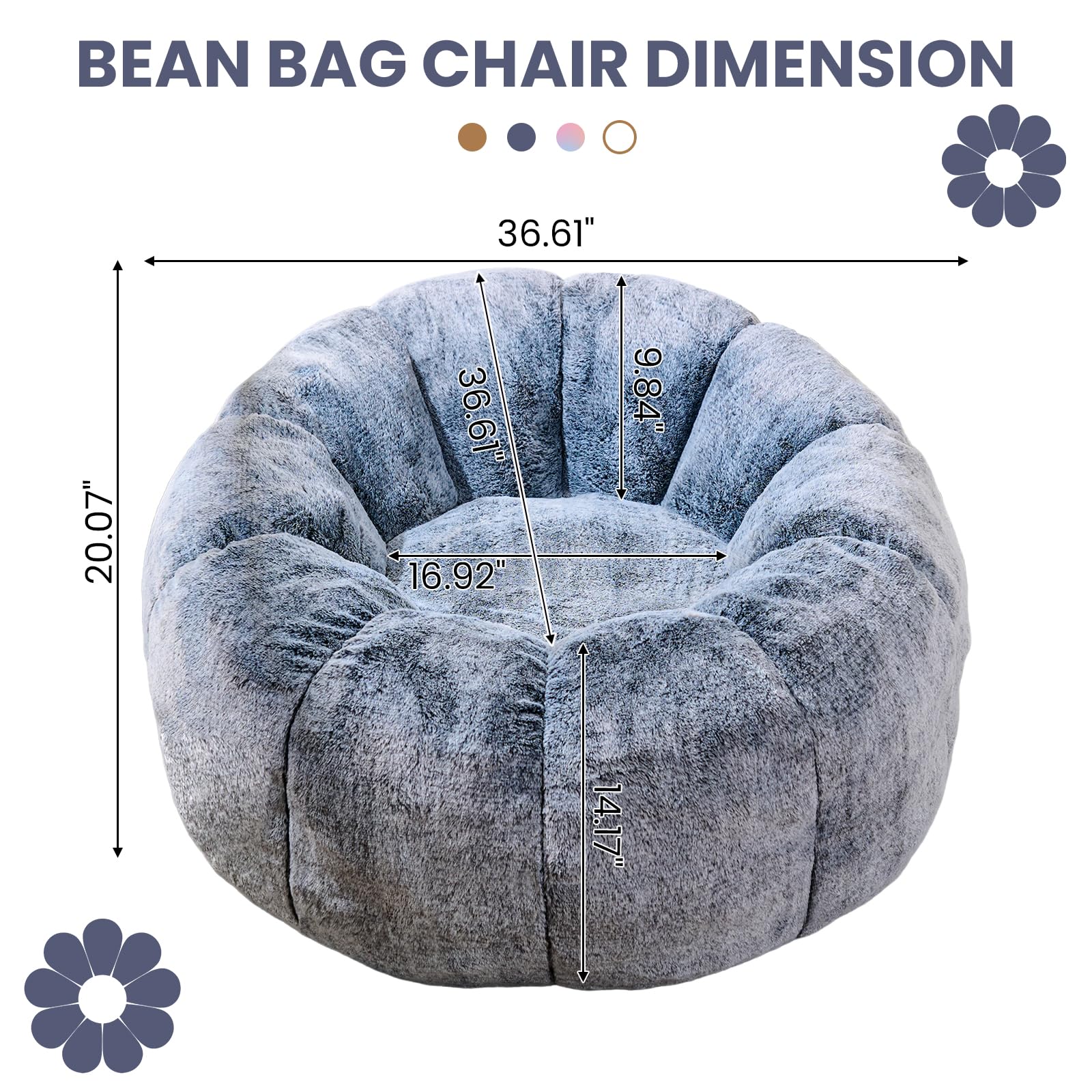 Faux Fur Bean Bag Chair with Petal Armrest