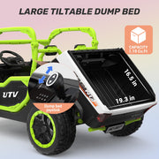 ANPABO 24V 2 Seater Ride On Dump Truck, 4x75W, Max 5 Mph, EVA Tire, Kids Electric Car with Electric Dump Bed, Shovel, Music, 24V Ride On Toy UTV w/Parent Remote Control for Ages 3-8, Green
