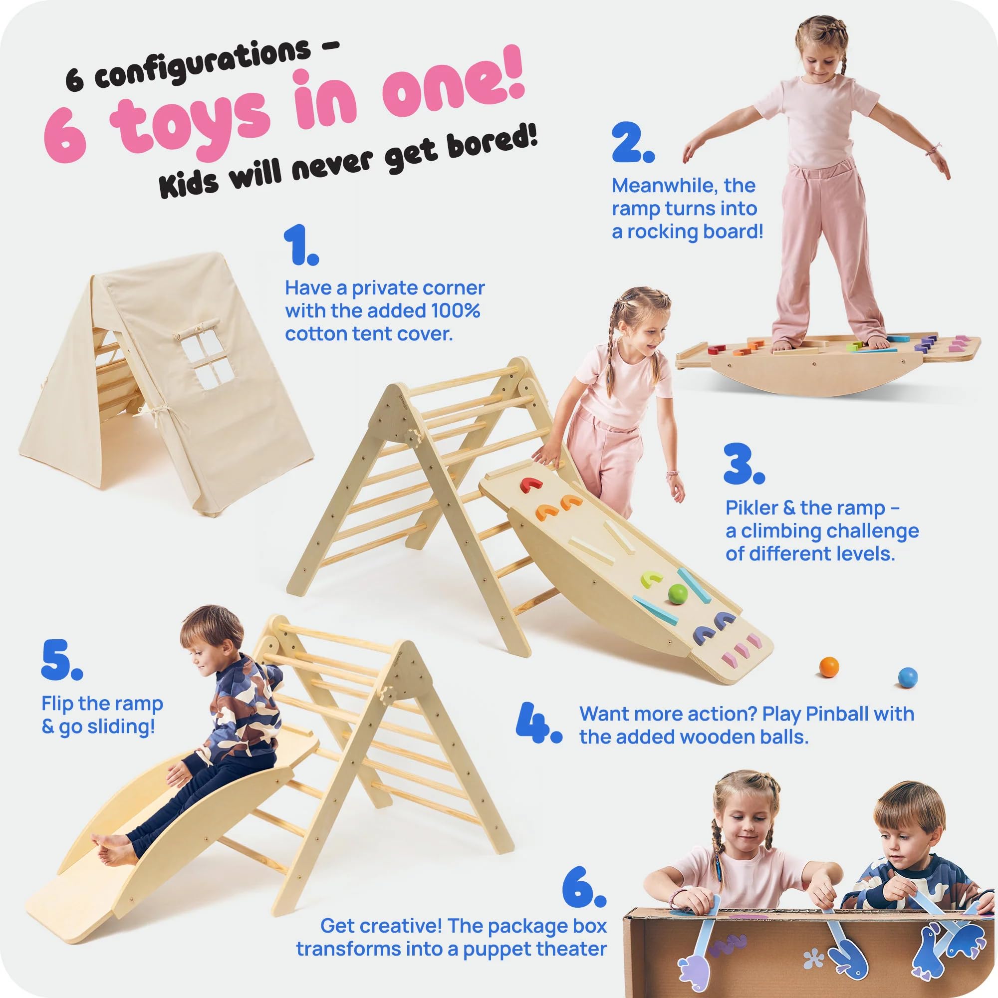 Pikler Triangle Climber with Ramp and Tent