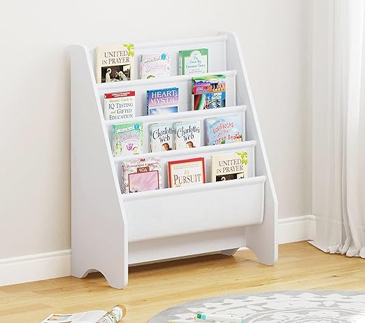 Bookshelf Storage, Book Shelf for Kids Rooms, 4 Tier Sling Toddler Bookshelf