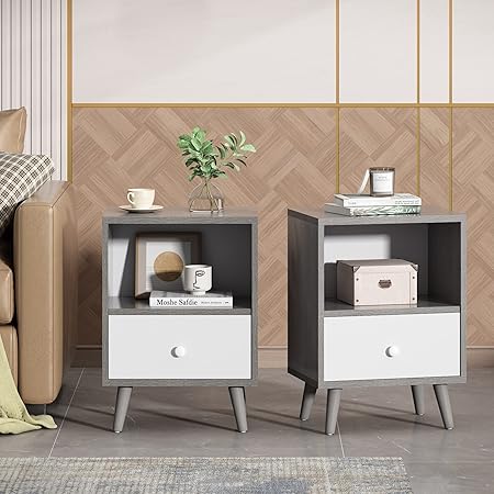 Set of 2 Modern Wood Nightstand, Bedside Table with Drawer