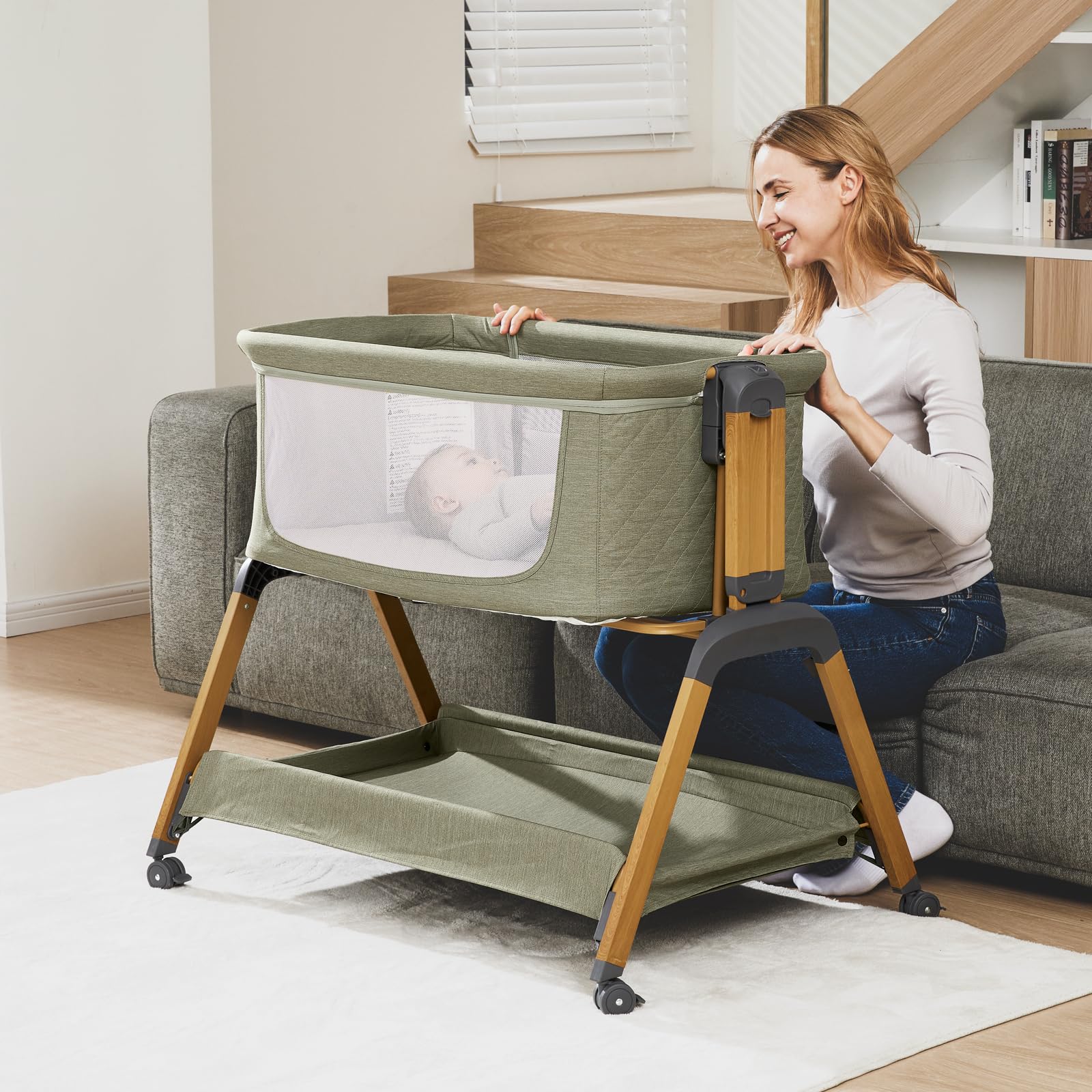 1 Baby Bassinet, Rocking Bassinets with Comfy Mattress and Wheels