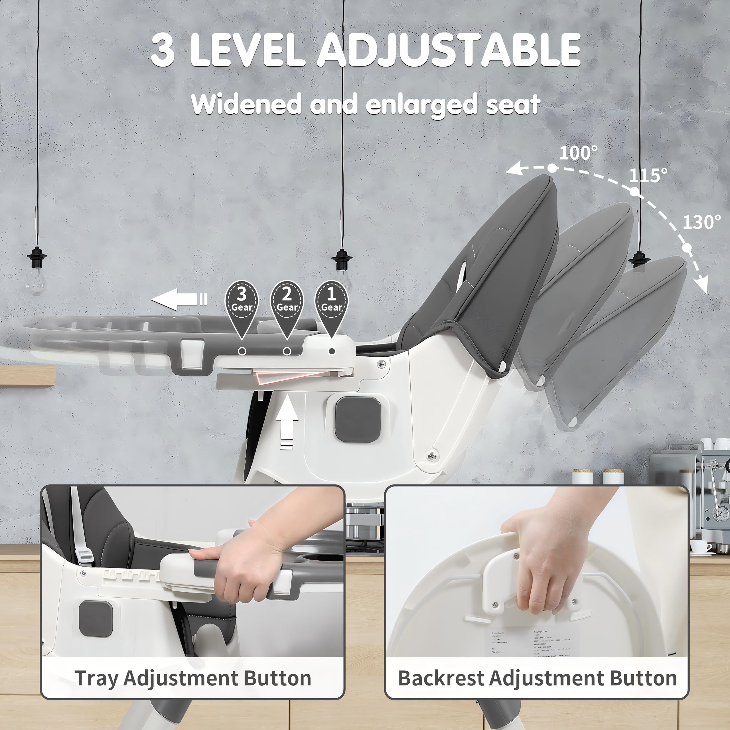 Baby High Chair, 6 in 1 Convertible High Chairs for Babies and Toddlers with 5-Point Safety Harness,Foldable High Chair for Space-Saving, Adjustable Dining Tray,Backrest & Height,Easy to Clean Surface