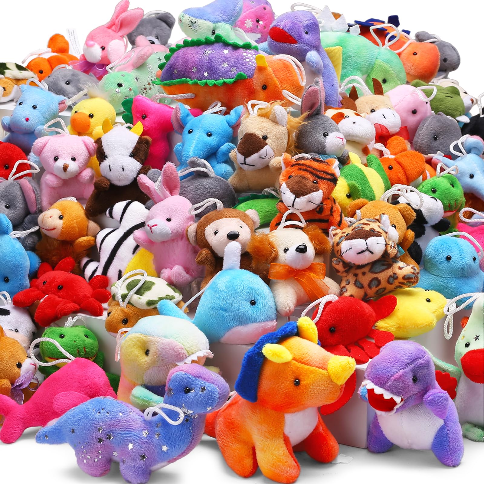 72 Pack Mini Stuffed Animal, Assorted Plush Toy (Dinosaur, Zoo, Ocean)