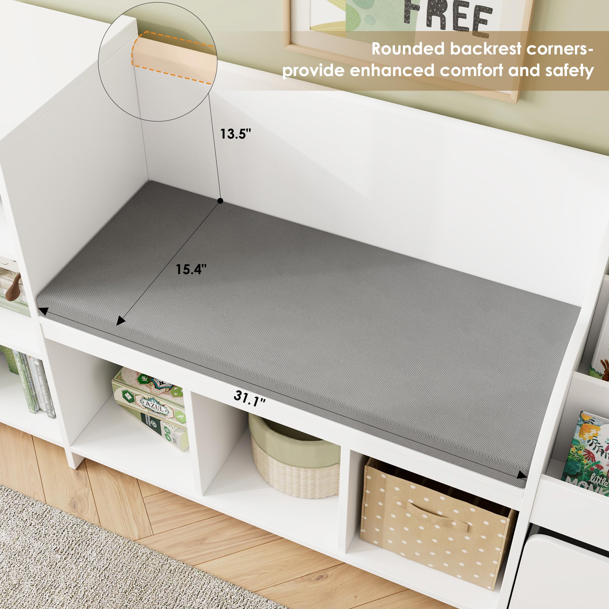 Kids Reading Nook with Storage Bench and Bookshelf