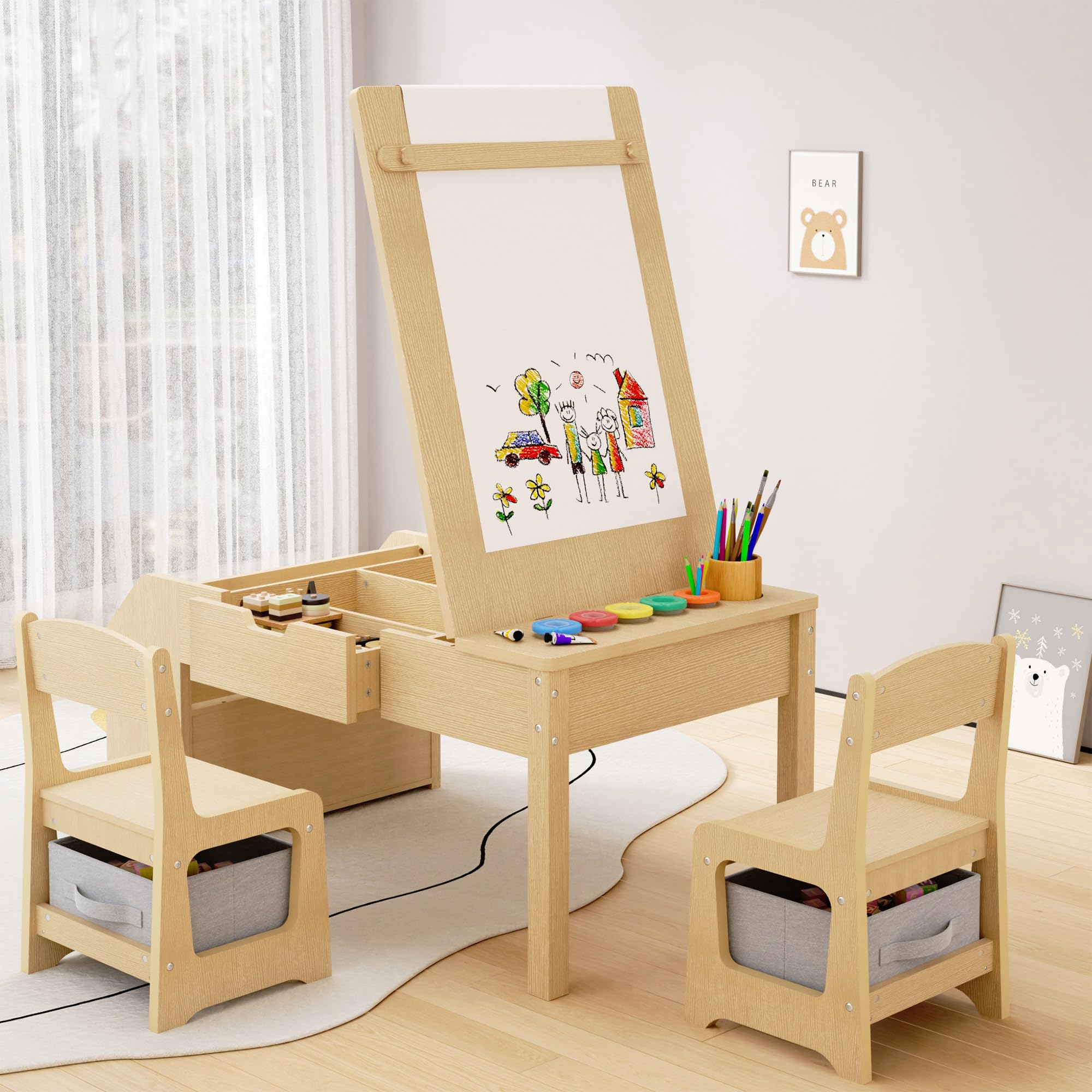 Kids Art Table and Chair Set with Storage Drawers