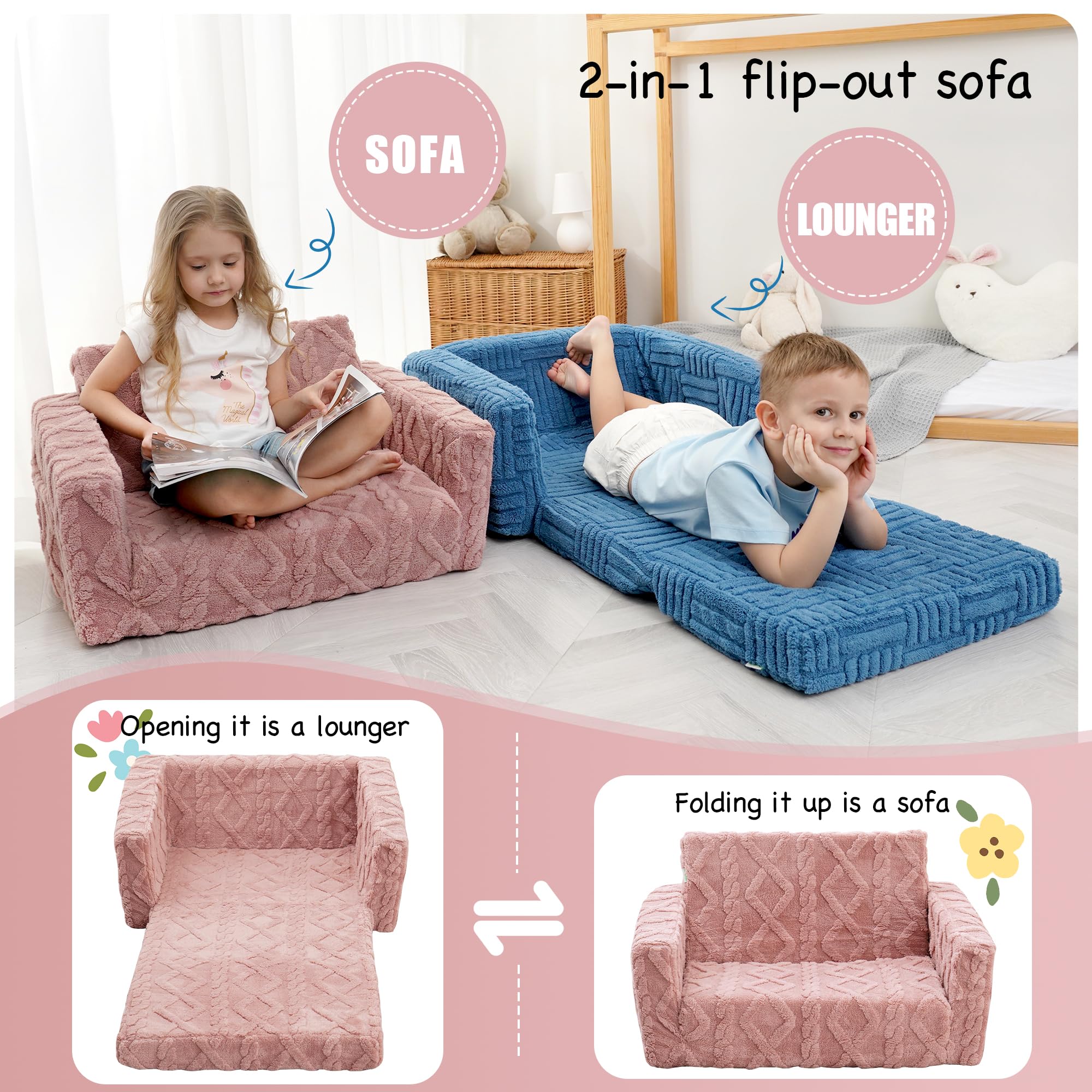 2-in-1 Toddler Fold Out Couch and Lounger