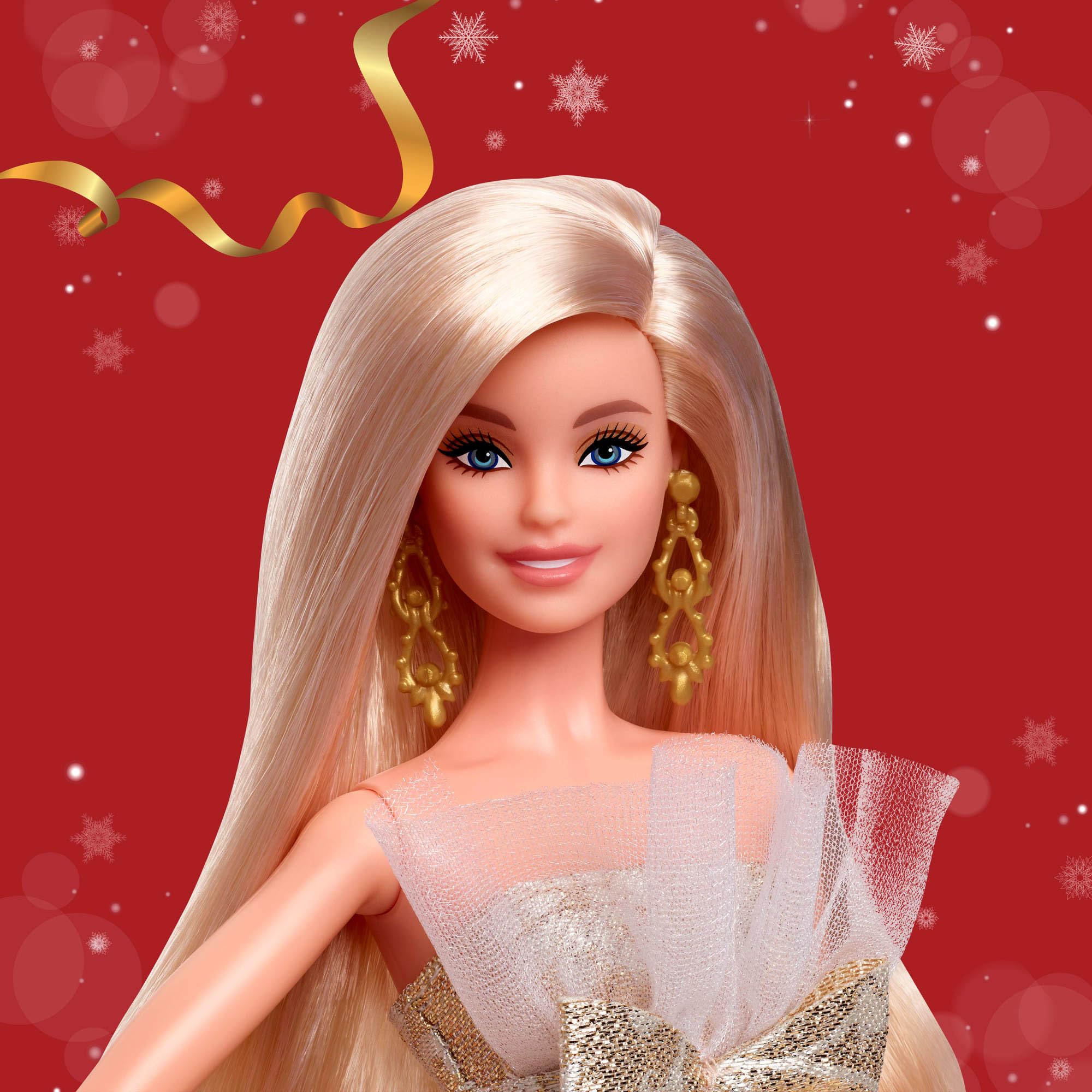 Signature 2025 Holiday Blonde Fashion Doll Wearing Silver & Gold Gown