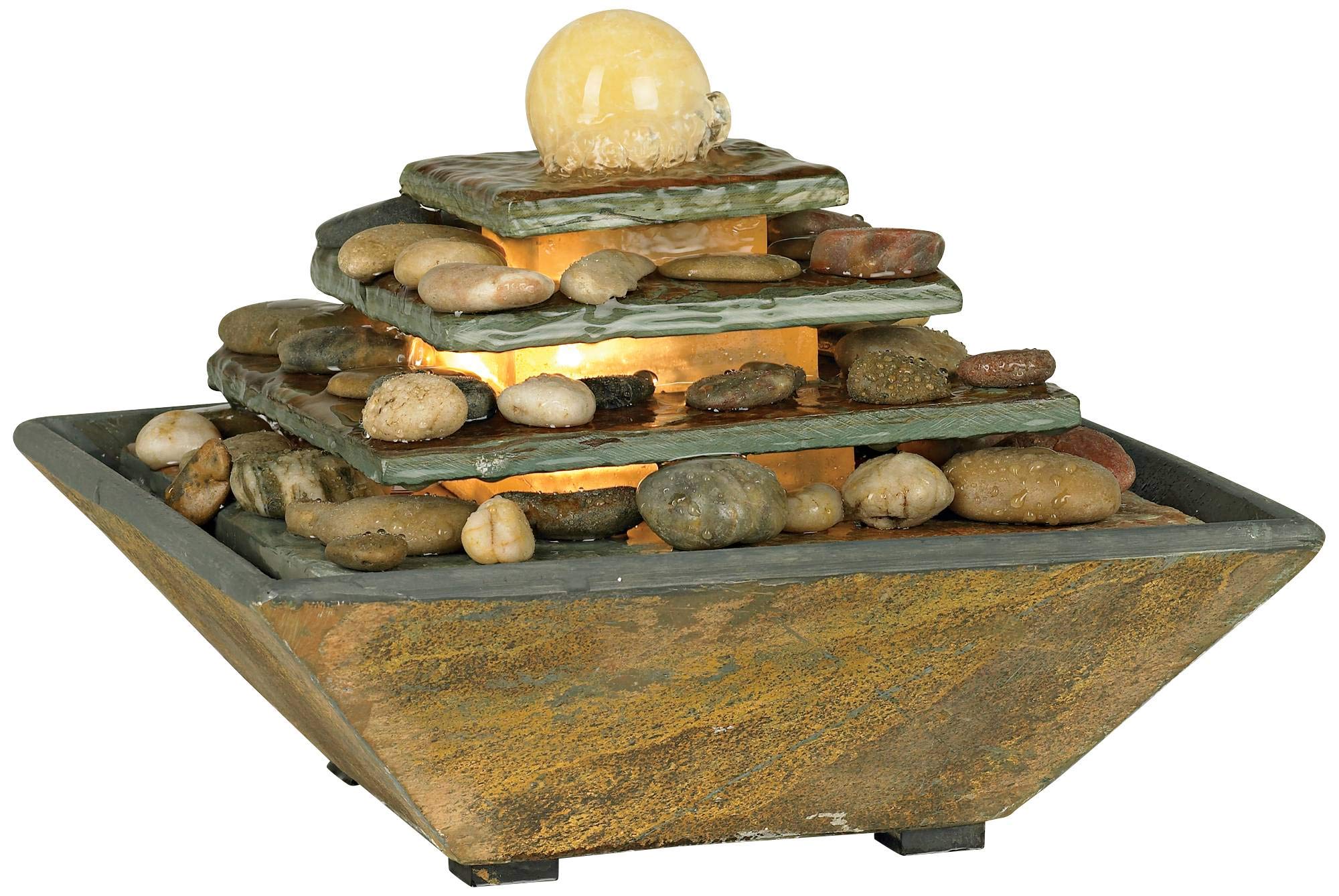 Pyramid Slate Stone Tabletop Fountain with LED Light