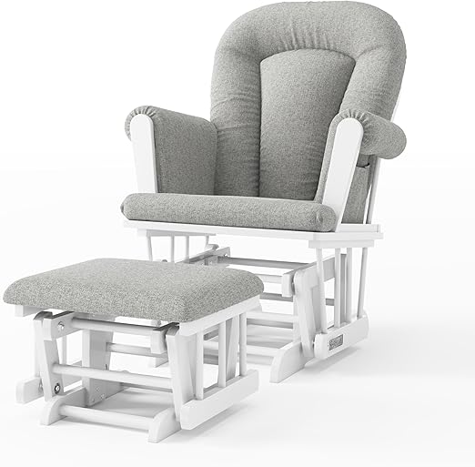 Glider Rocker and Ottoman Set, Padded Cushion with Convenient Storage