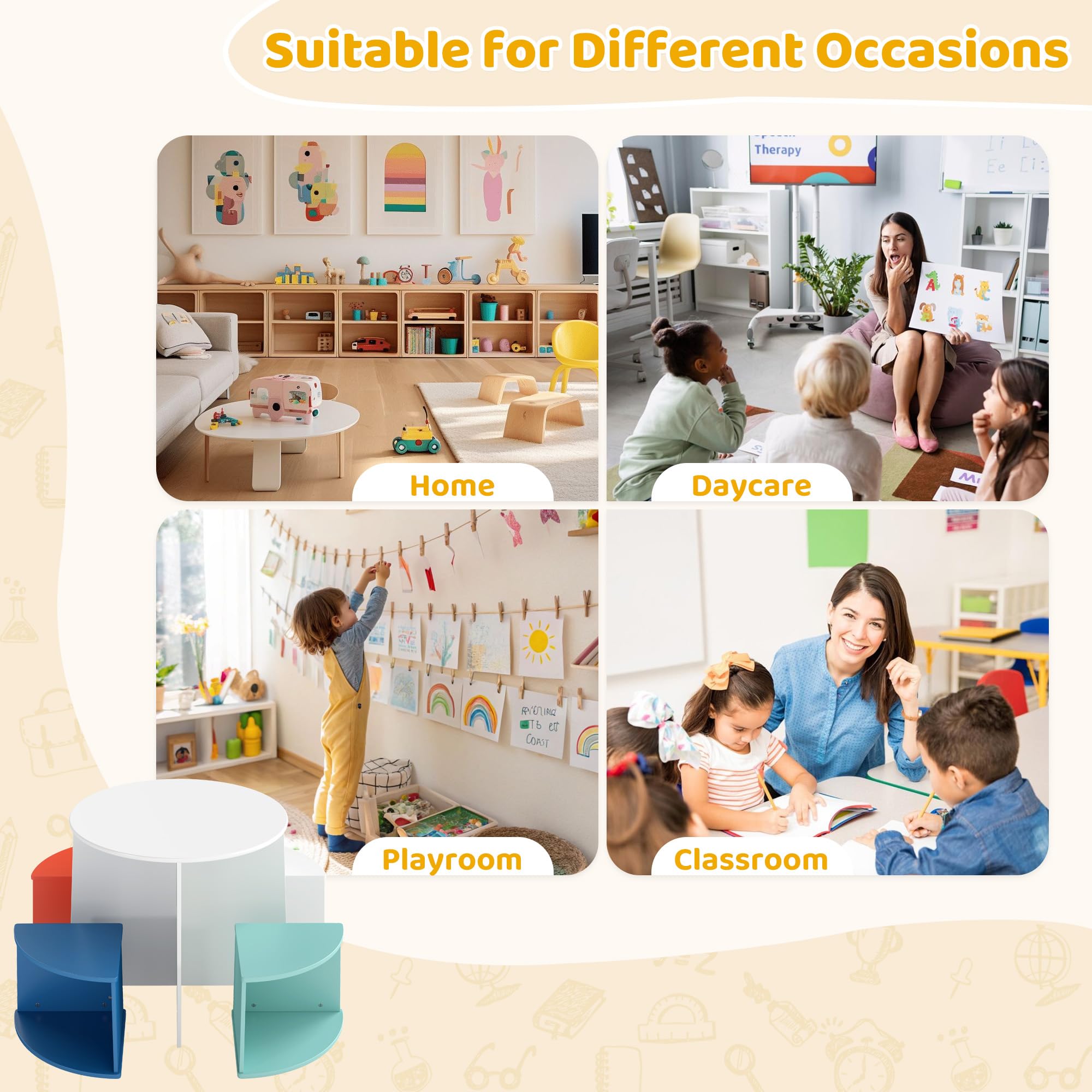 Kids Table and Chair Set with Storage Stools