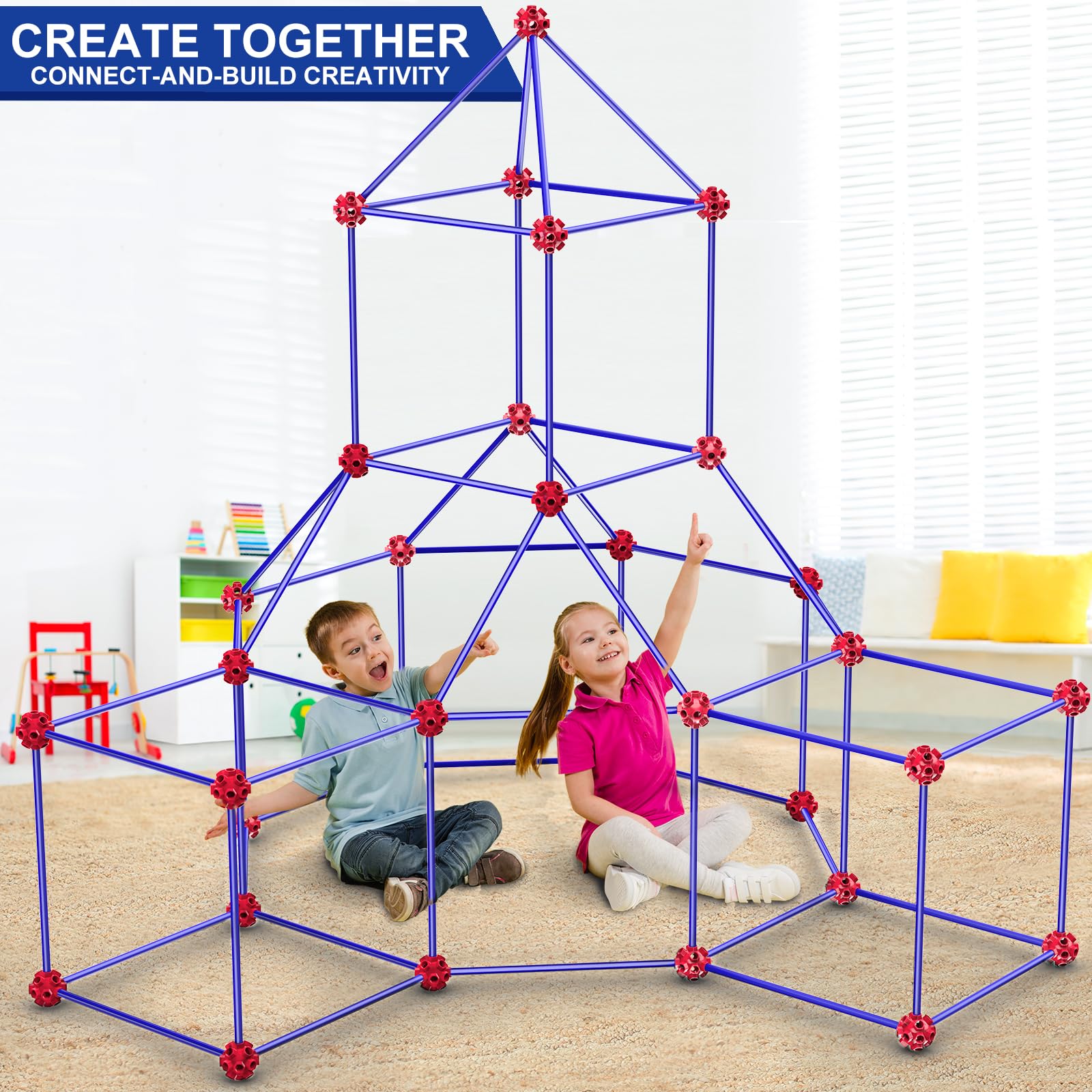Fort Building Kit 180 Pieces for Kids STEM Construction Toy Set