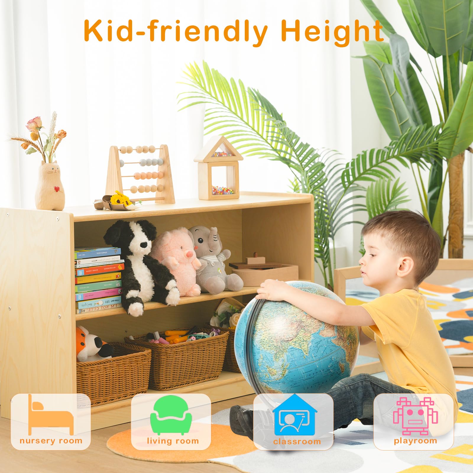 2-Tier Wooden Montessori Bookshelf and Toy Storage Organizer