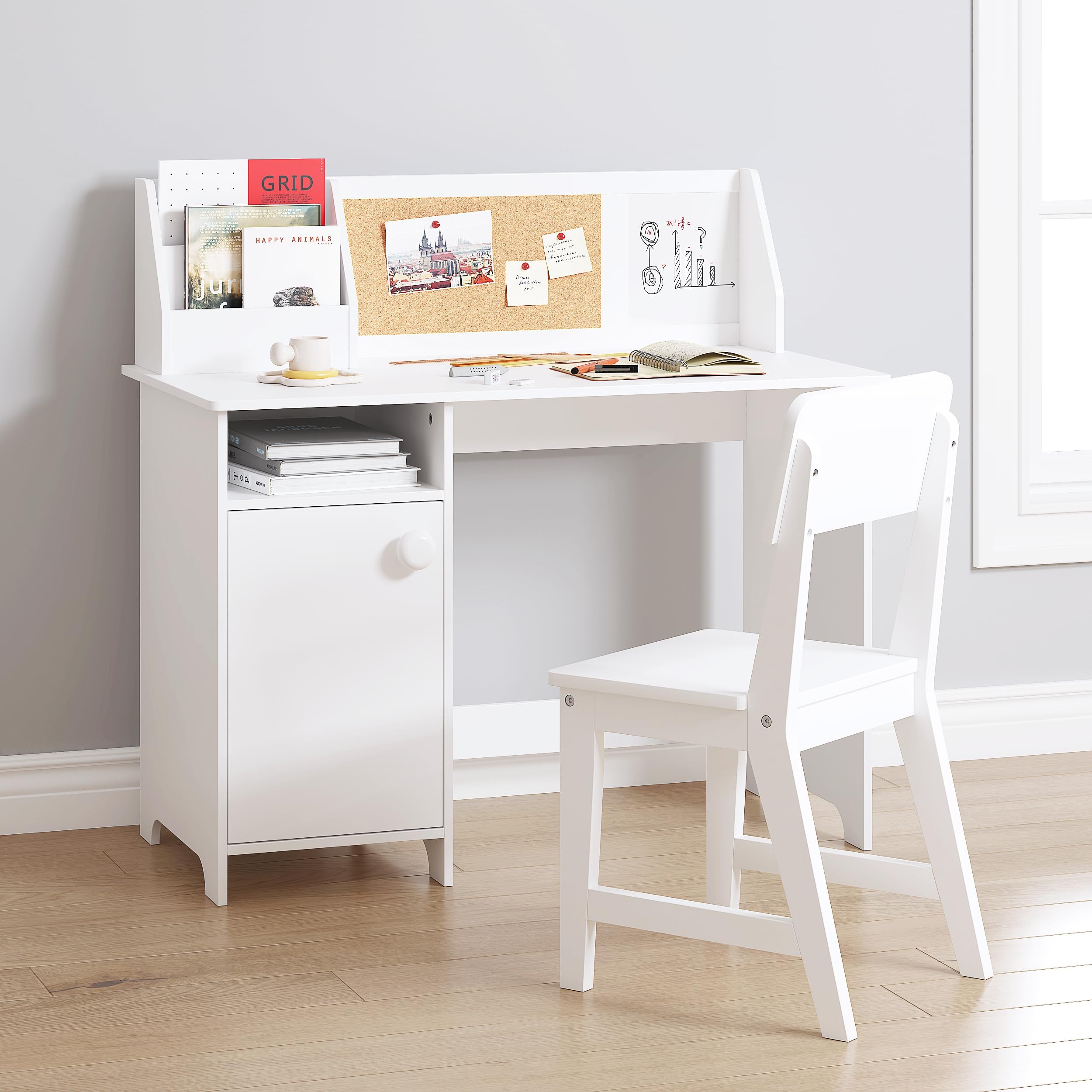 Kids Study Desk with Chair Set White