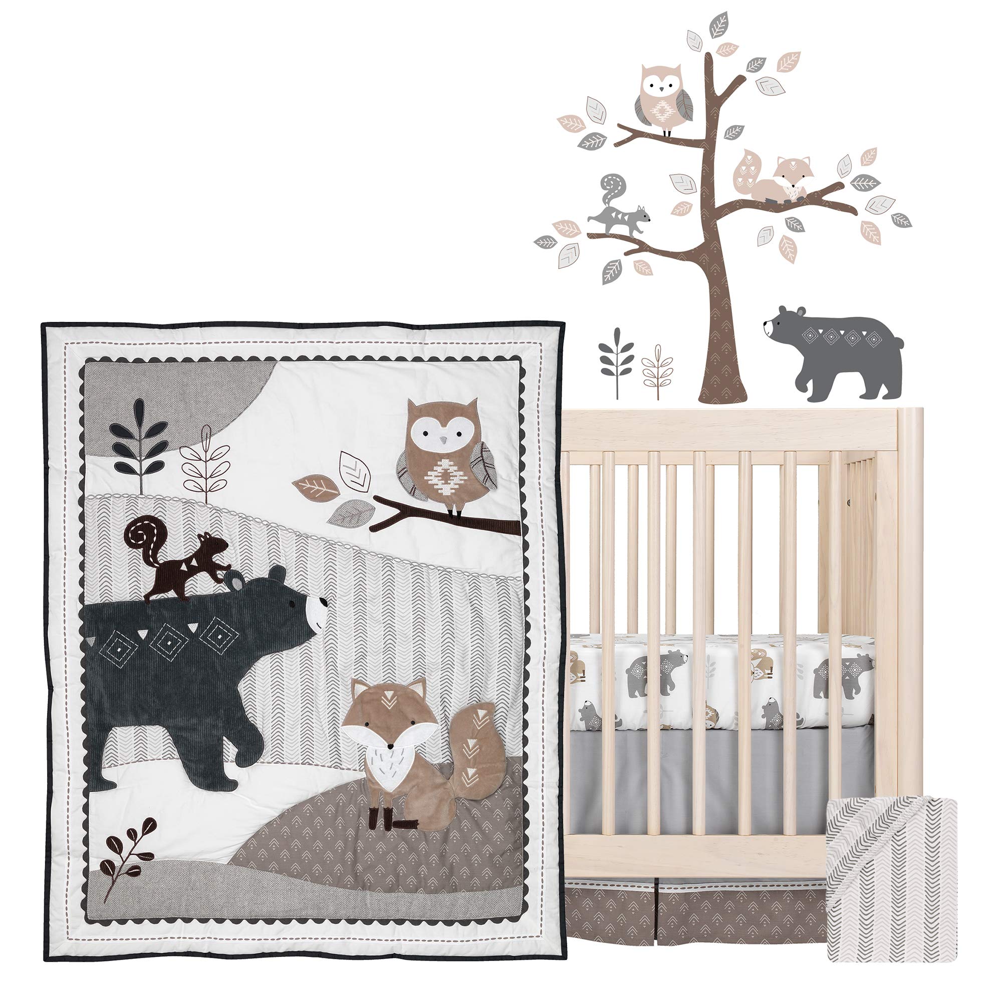 Woodland Forest Animal Nursery 5-Piece Baby Crib Bedding Set - Gray