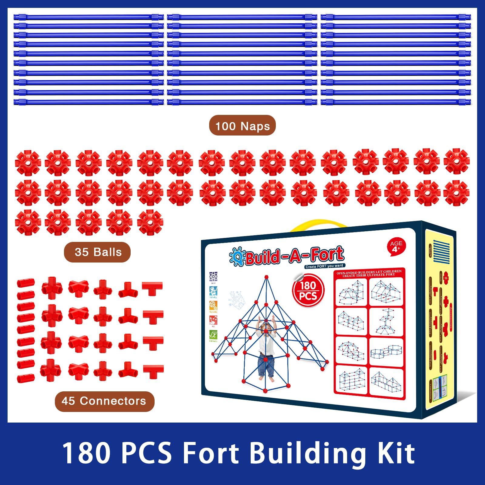 Fort Building Kit 180 Pieces for Kids STEM Construction Toy Set