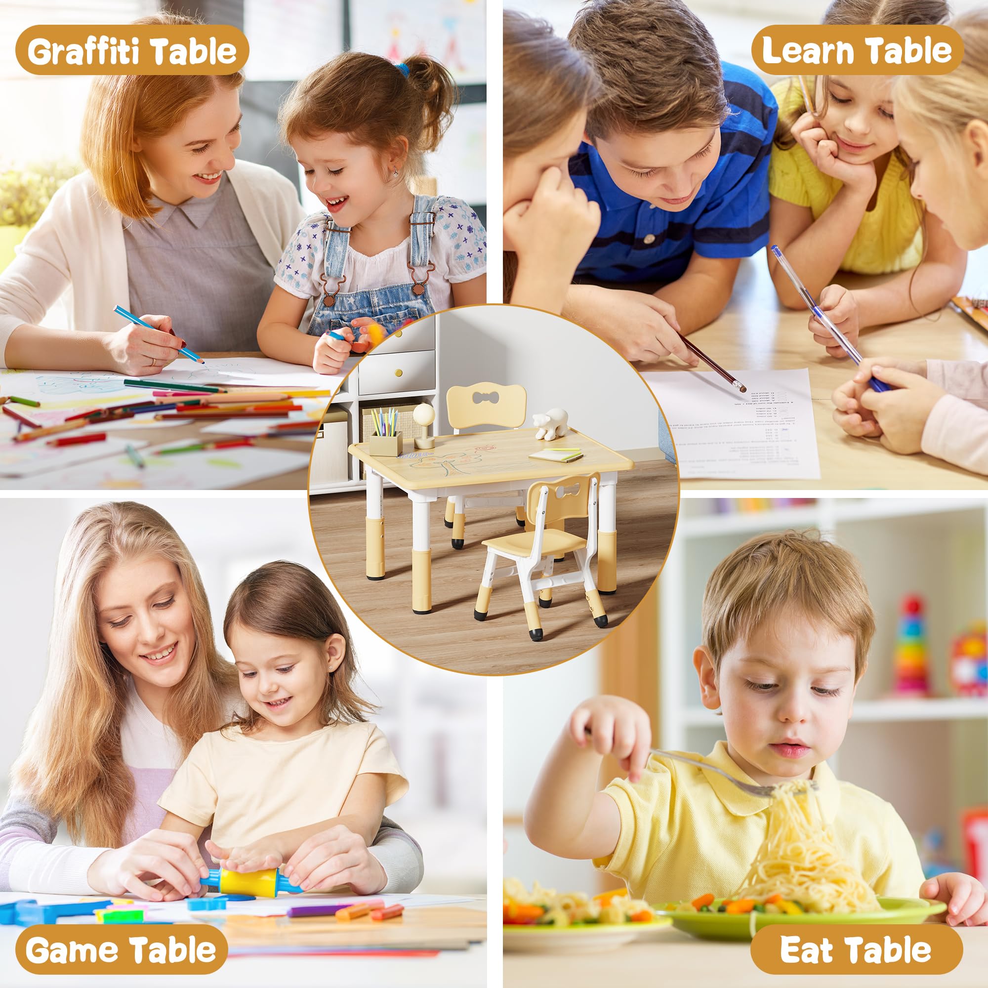 Height Adjustable Kids Table and Chair Set