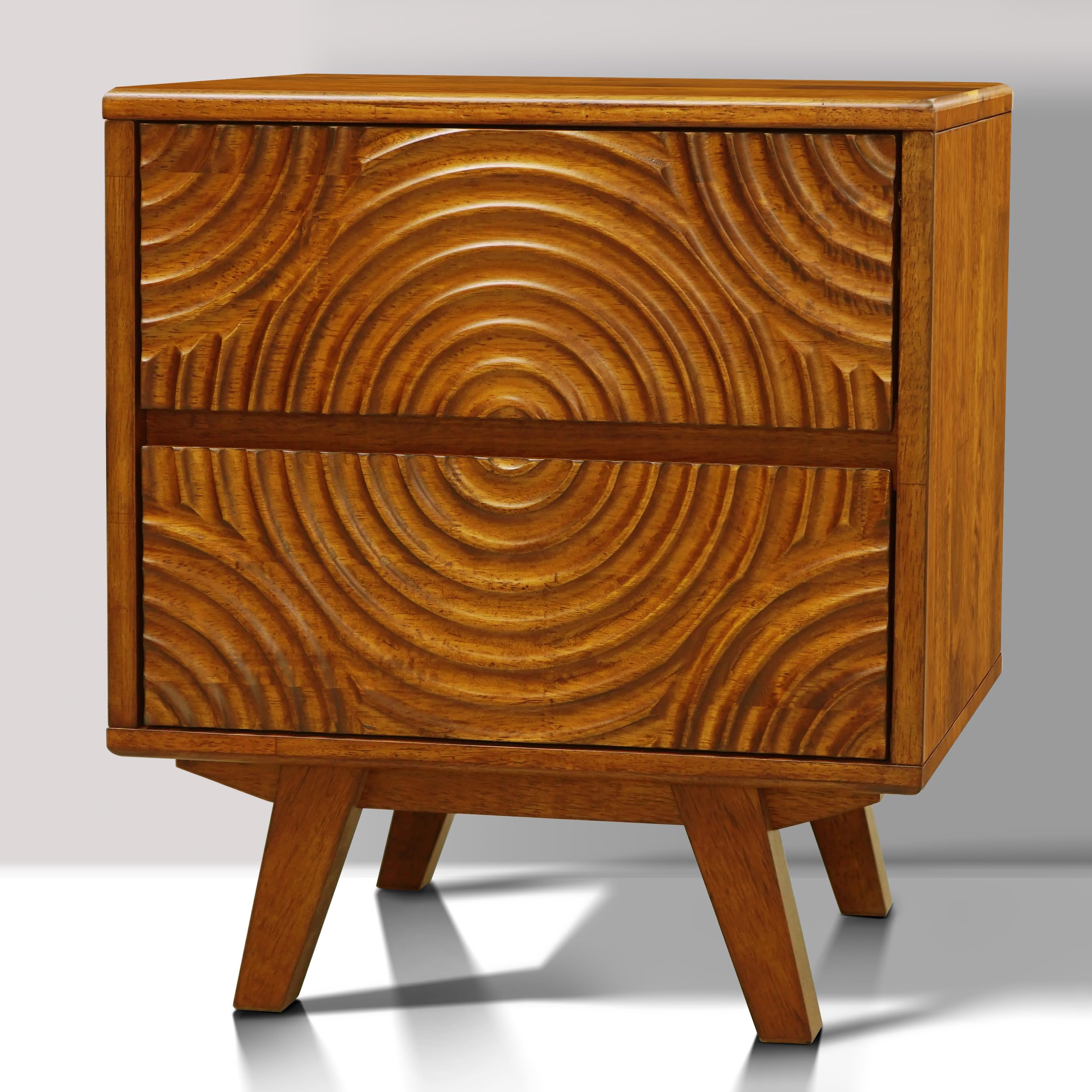Solid Wood 2-Drawer Nightstand with Carved Front
