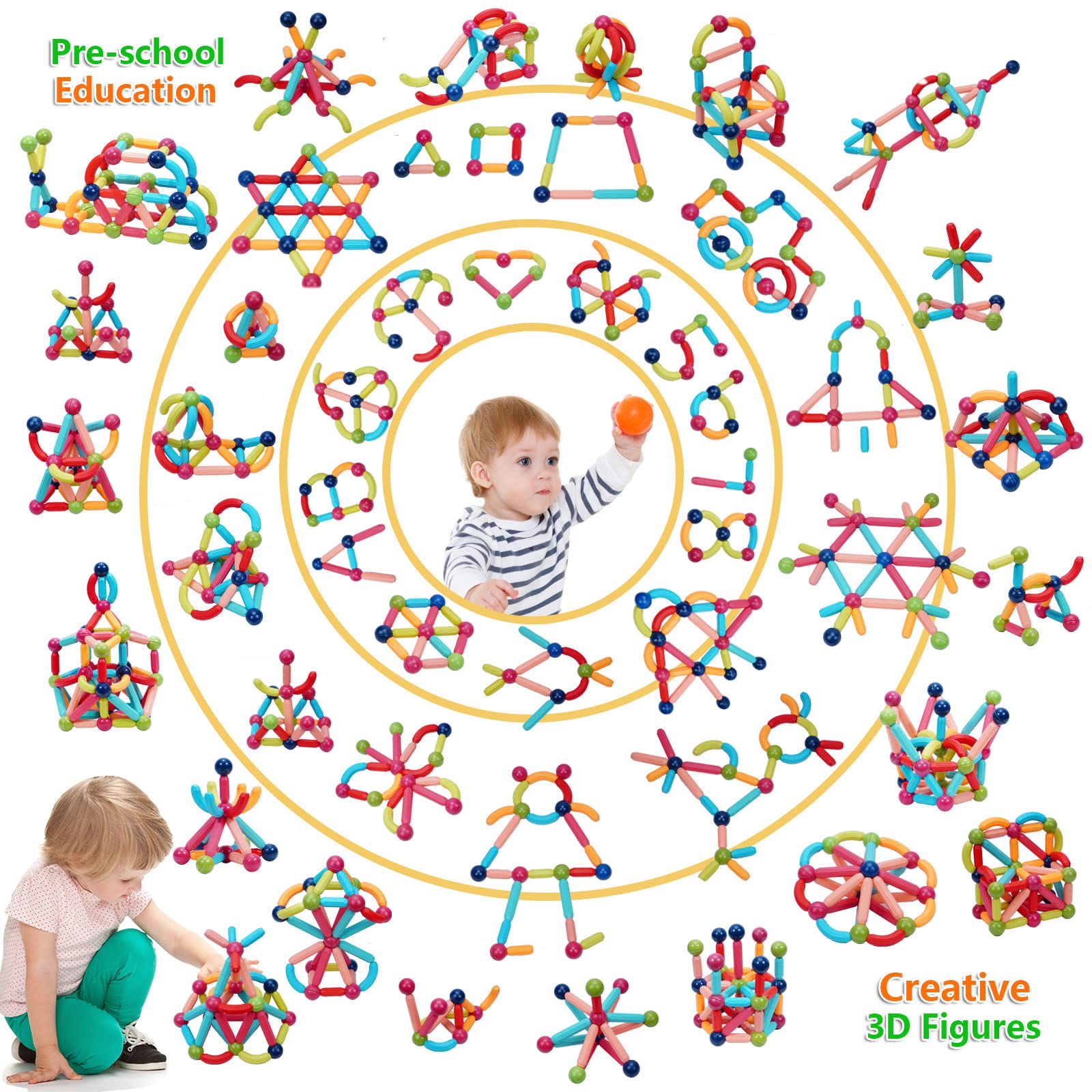 Magnetic Sticks STEM for Kids: 3 4 5 6 7 8+ Year Old 110pcs Educational Magnetic