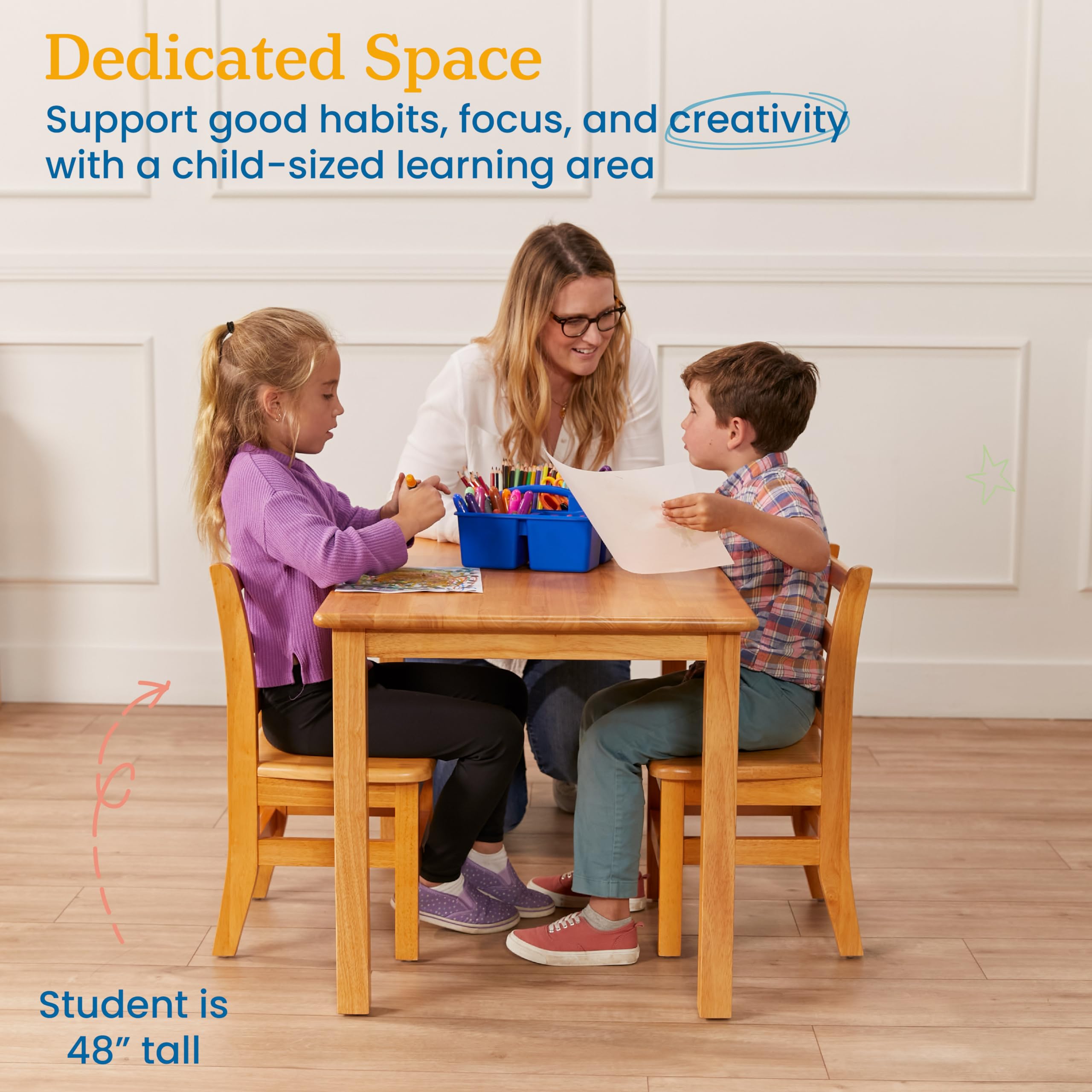 Rectangular Hardwood Table and Chair Set, 24x36 Inches, 12 Inch Seat Height