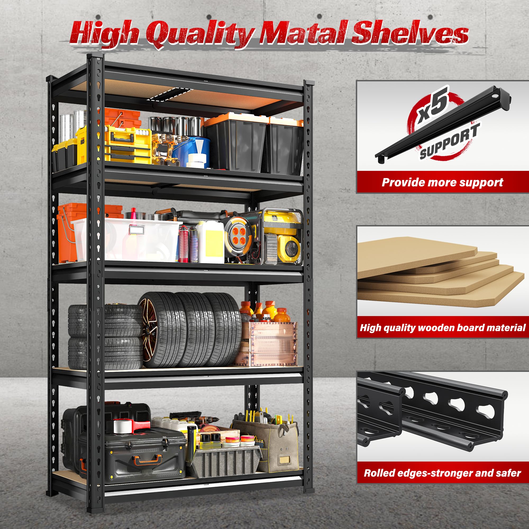 5-Tier Heavy Duty Metal Storage Shelves Set of 2