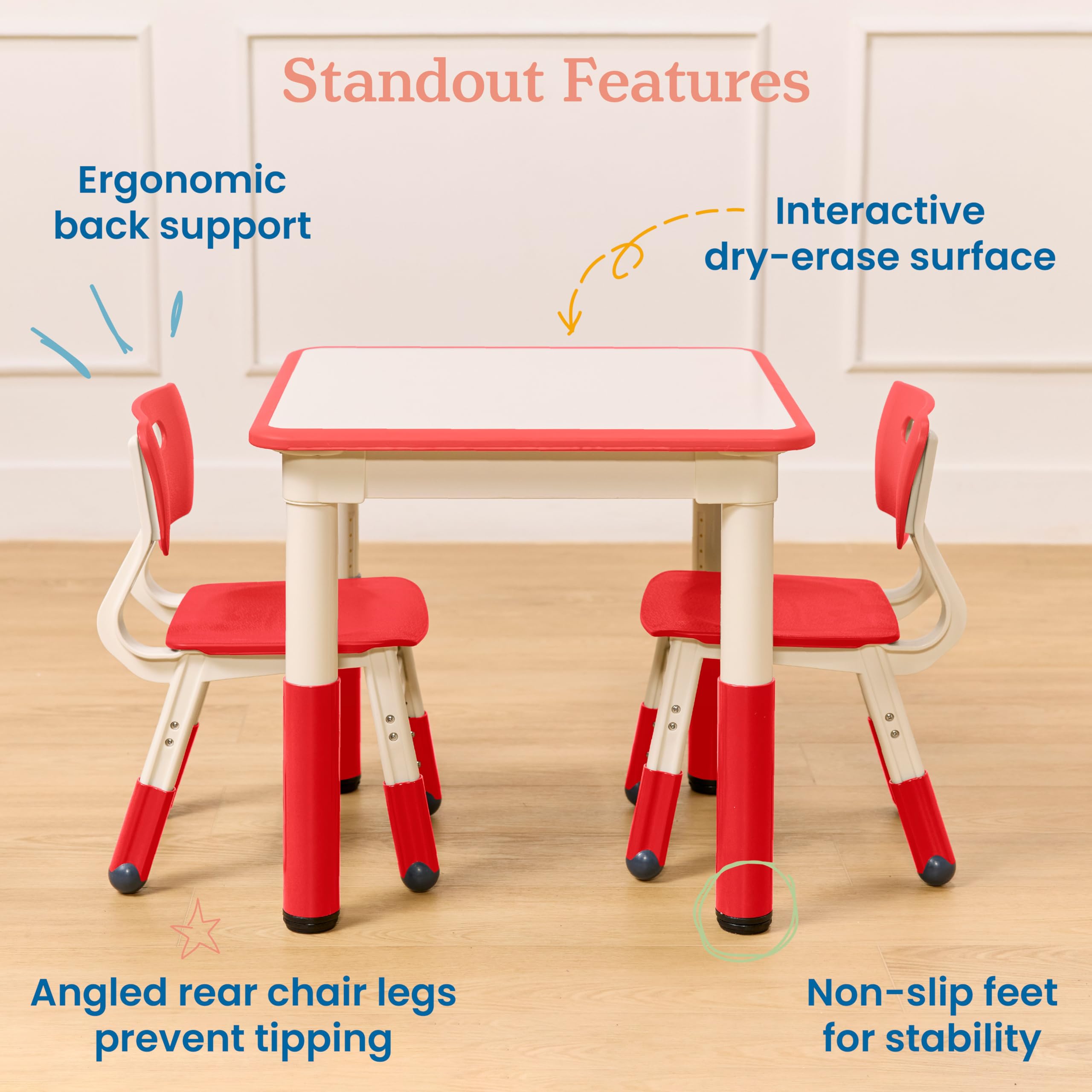Dry-Erase Activity Table with 2 Adjustable Chairs for Kids