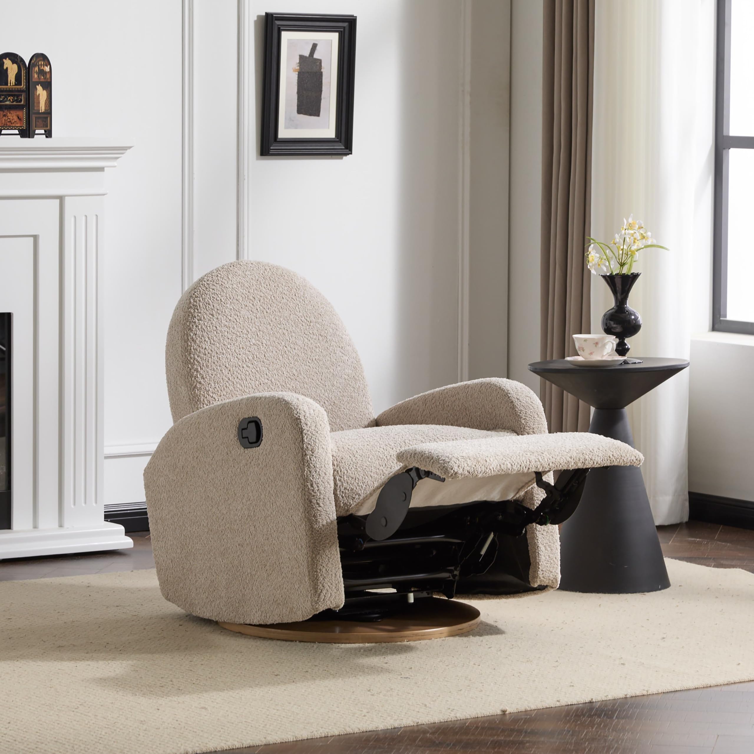 Swivel Glider Recliner Chair for Nursery with Boucle Upholstery