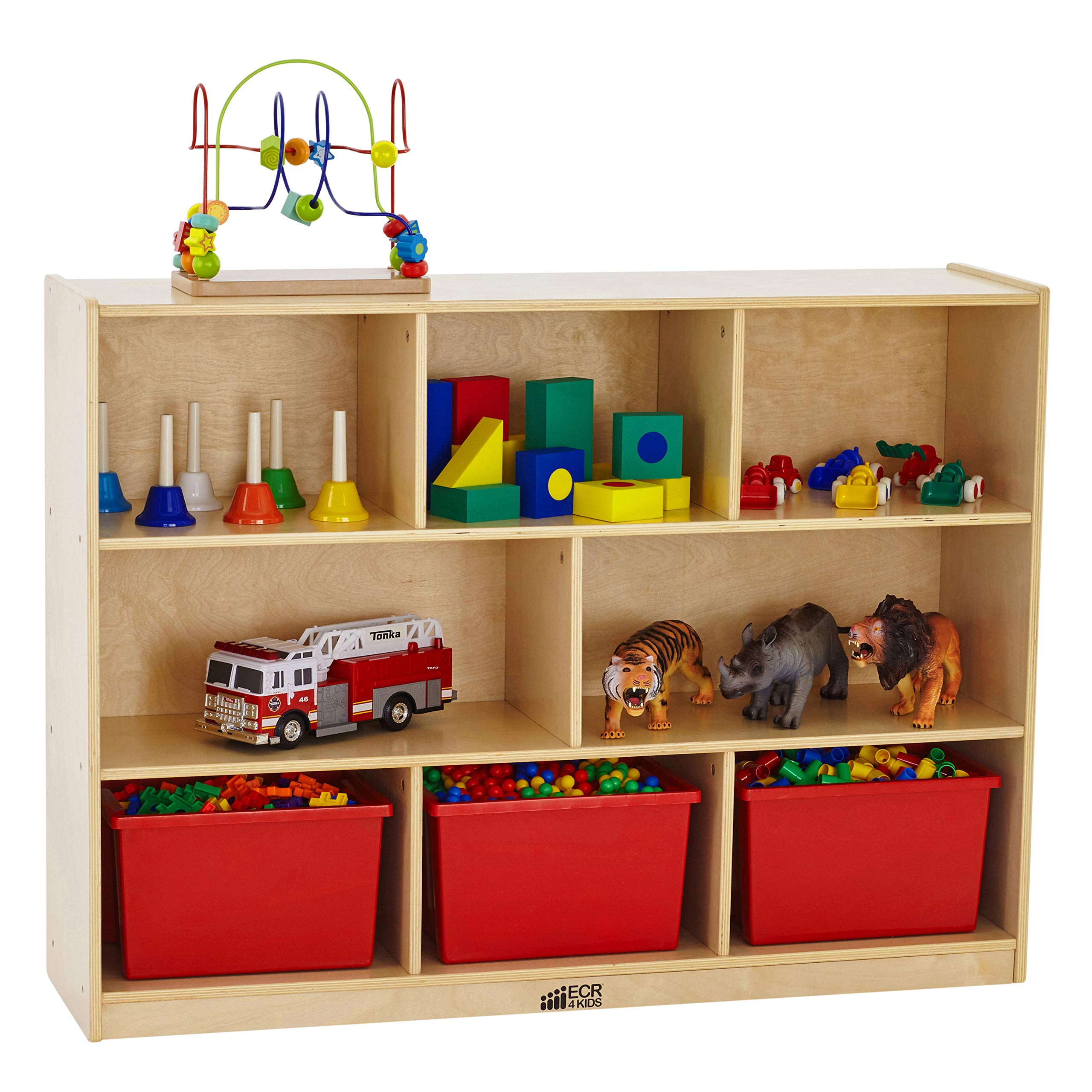 8-Compartment Mobile Storage Cabinet, 36in, Classroom Furniture, Natural