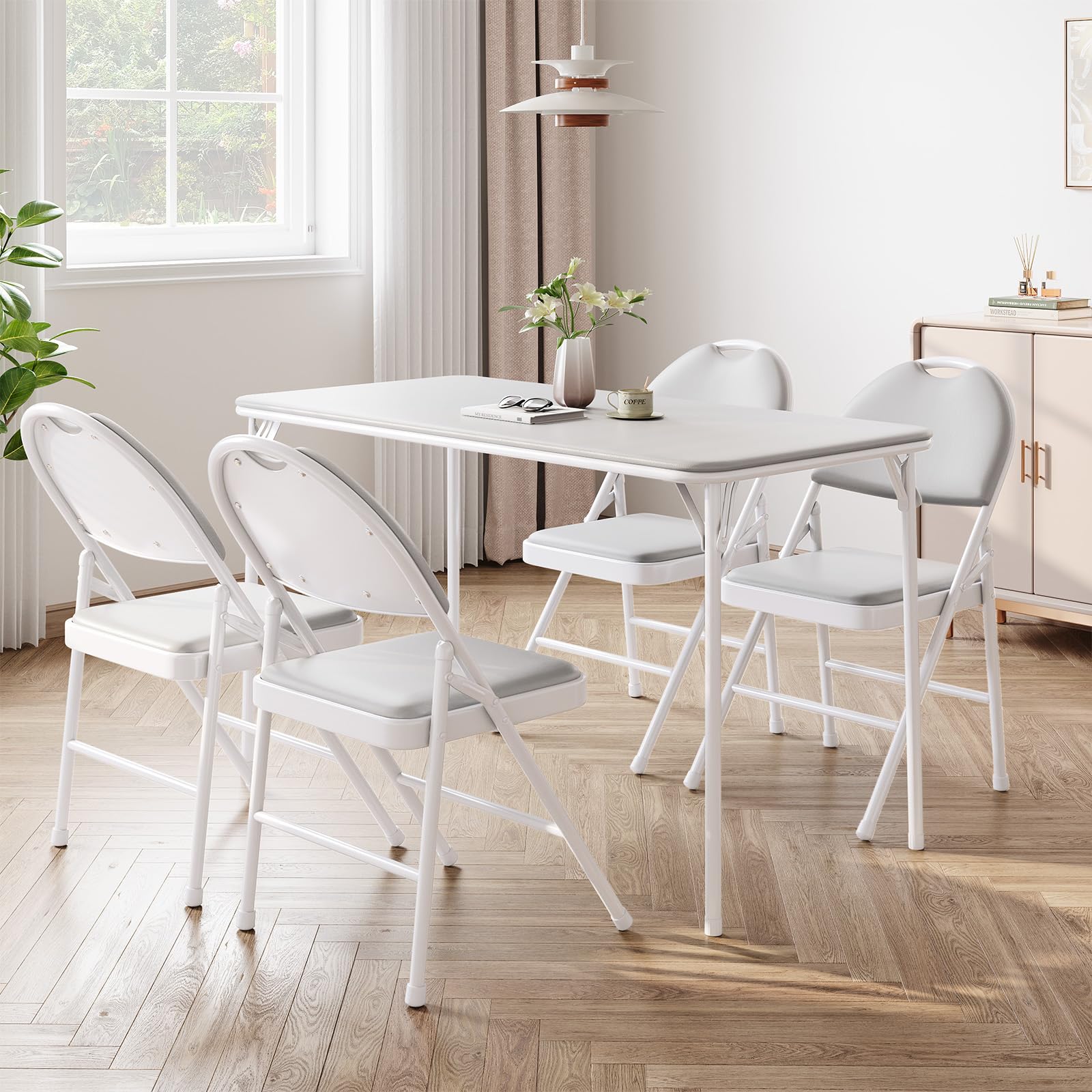 Protable Folding Table and Chairs, 5 Piece Folding Card Table