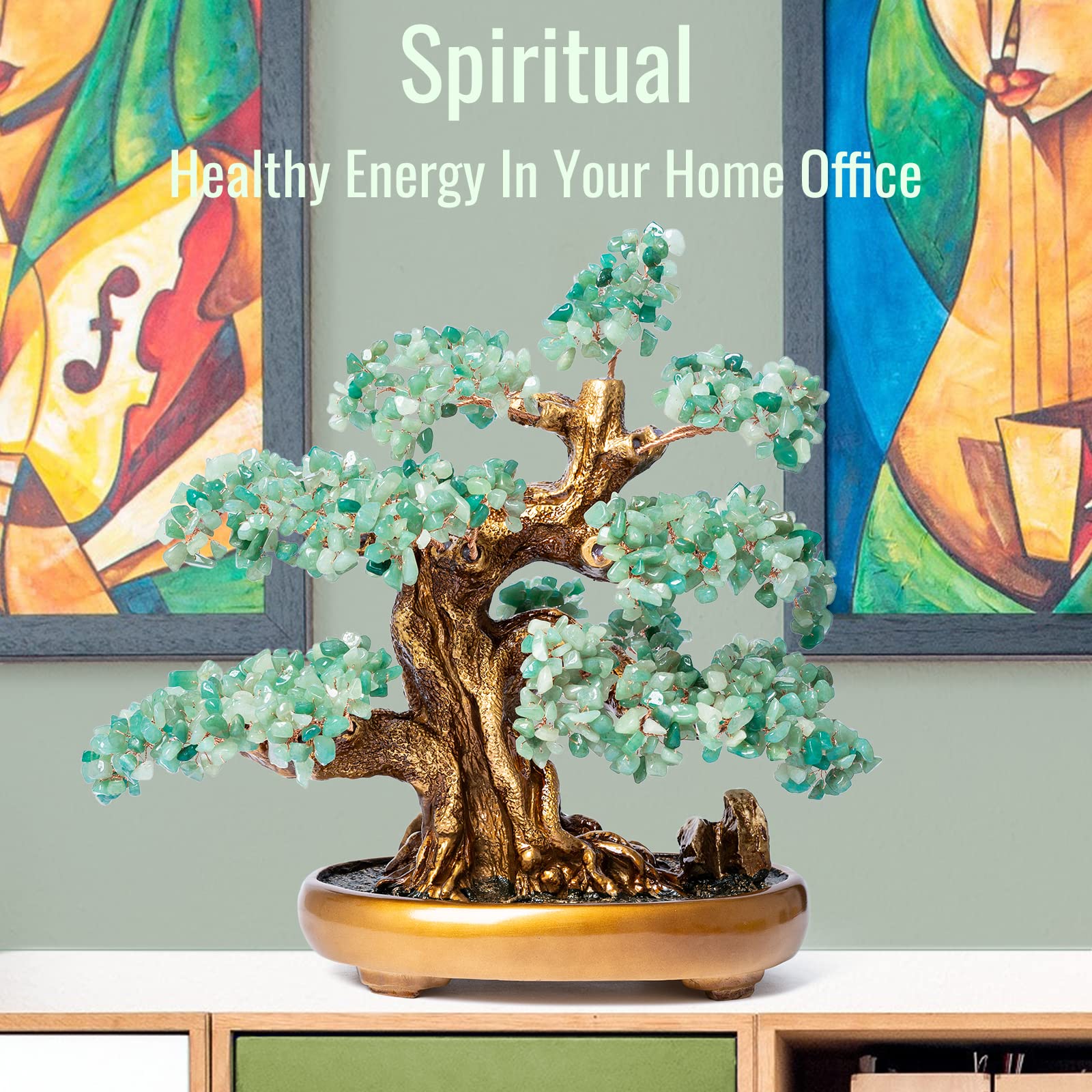 Green Aventurine Crystal Bonsai Tree Large Feng Shui Money Tree