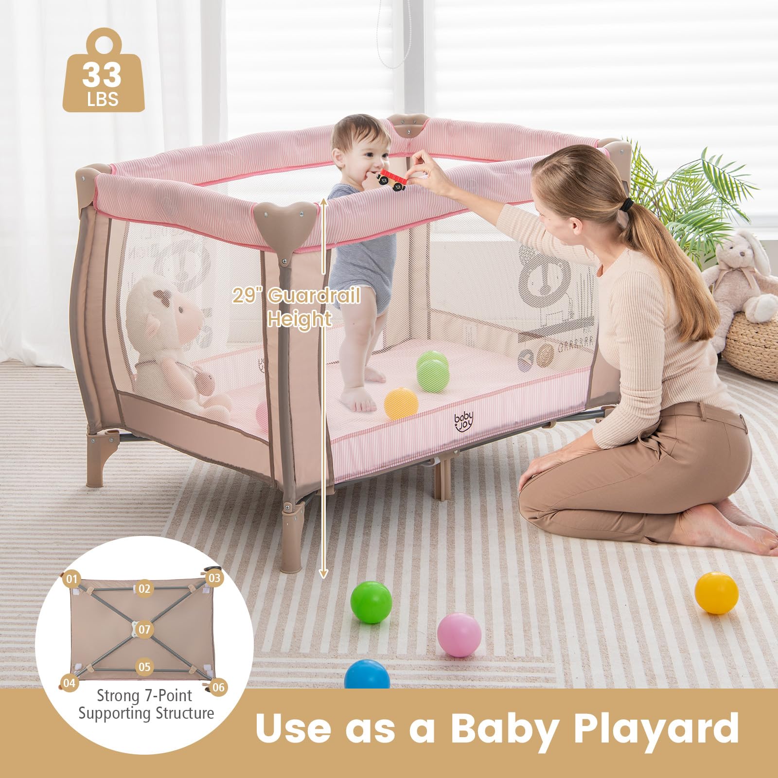 3-in-1 Convertible Baby Playard with Bassinet and Changing Table