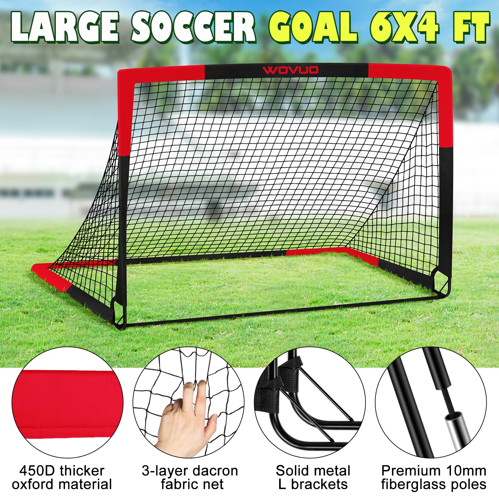 Portable Soccer Goals Set of 2 - 6x4 ft with Training Equipment