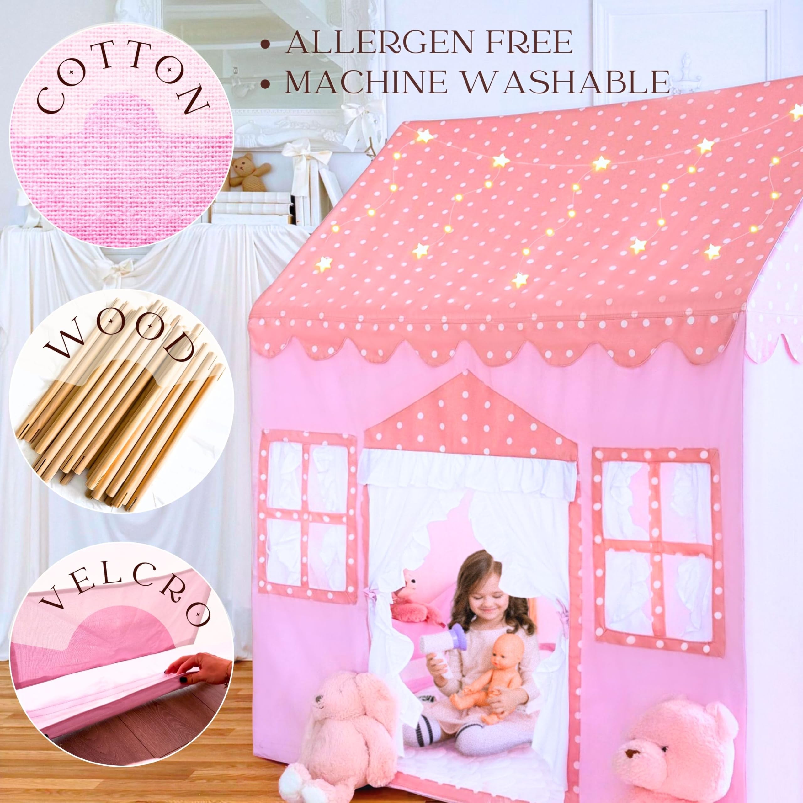 Kids Cotton Play Tent with Wooden Frame