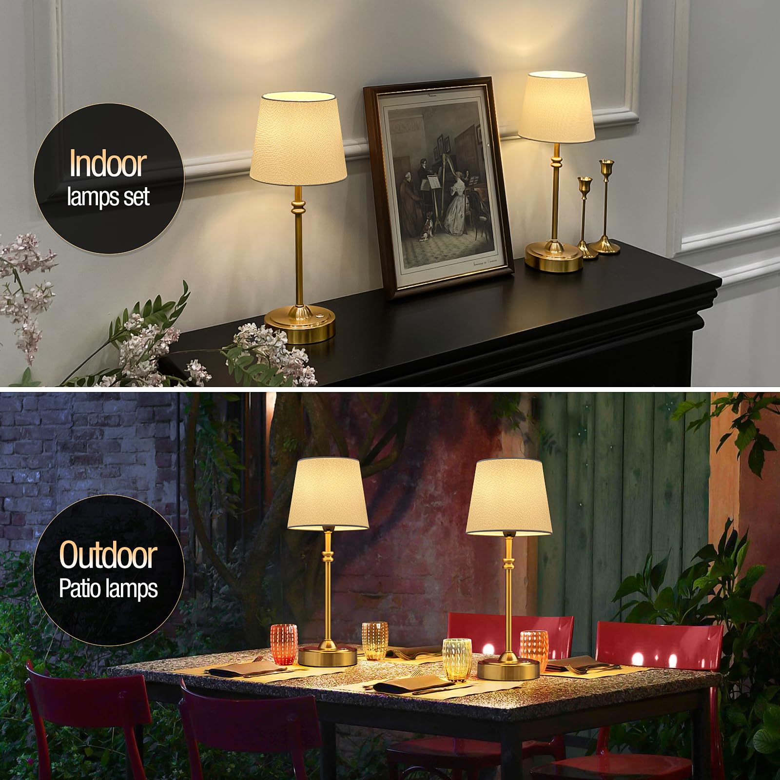 Rechargeable Cordless Table Lamp with Fabric Shade