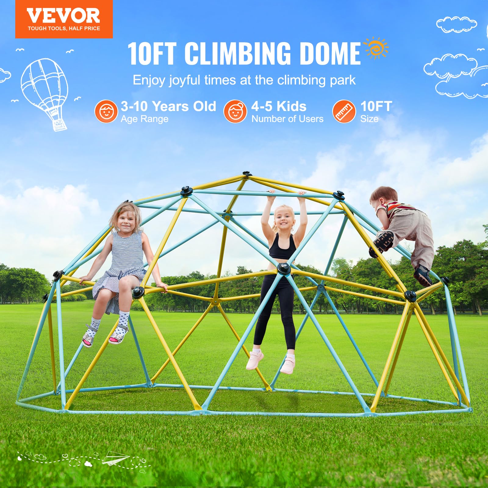 10FT Geometric Climbing Dome for Kids 3-10 Years