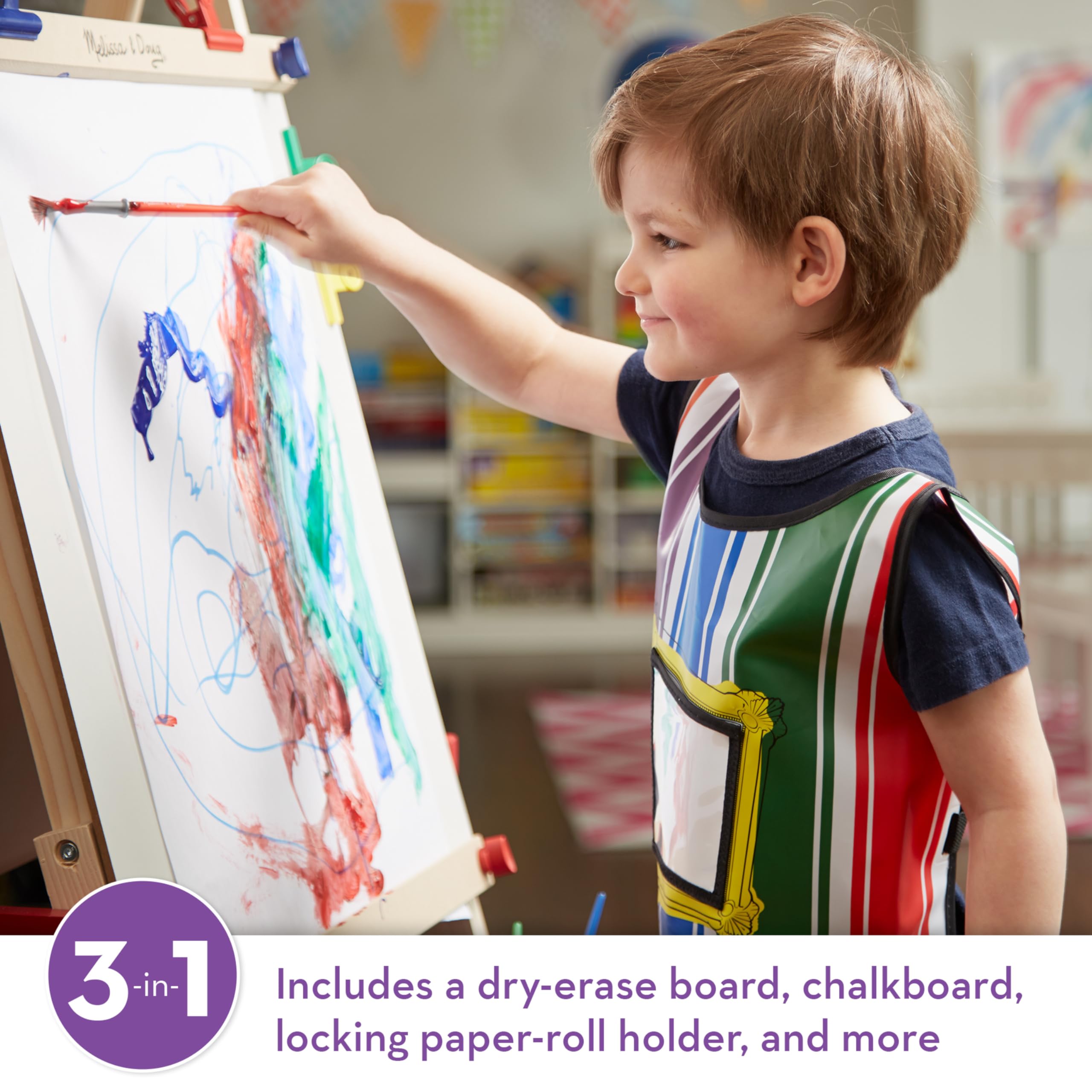 Melissa & Doug Deluxe Standing Art Easel - Dry-Erase Board, Chalkboard, Paper Roller