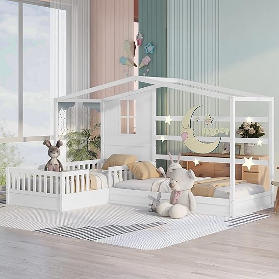 Kids Twin House Bed Frame with Upholstered Sofa and 2 Drawers