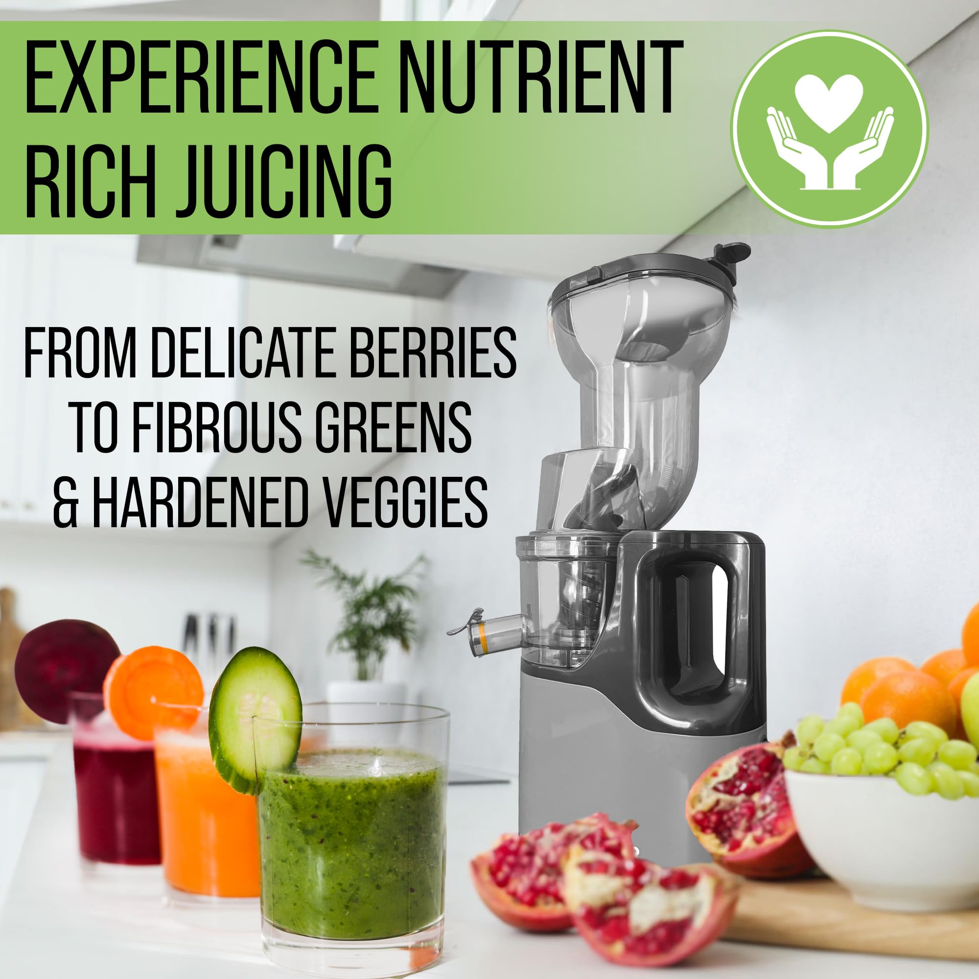 Electric Masticating Cold Press Juicer - Easy to Clean Cold Press Juicer Machine - Quiet Operation - Extra Large Chute for Whole Vegetables & Fruit