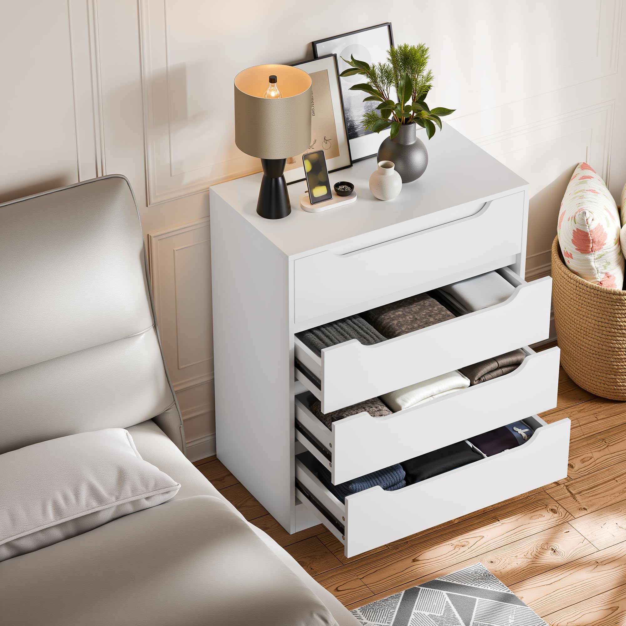 Modern 4 Drawers Dresser Storage Organizer, Wood Dressers