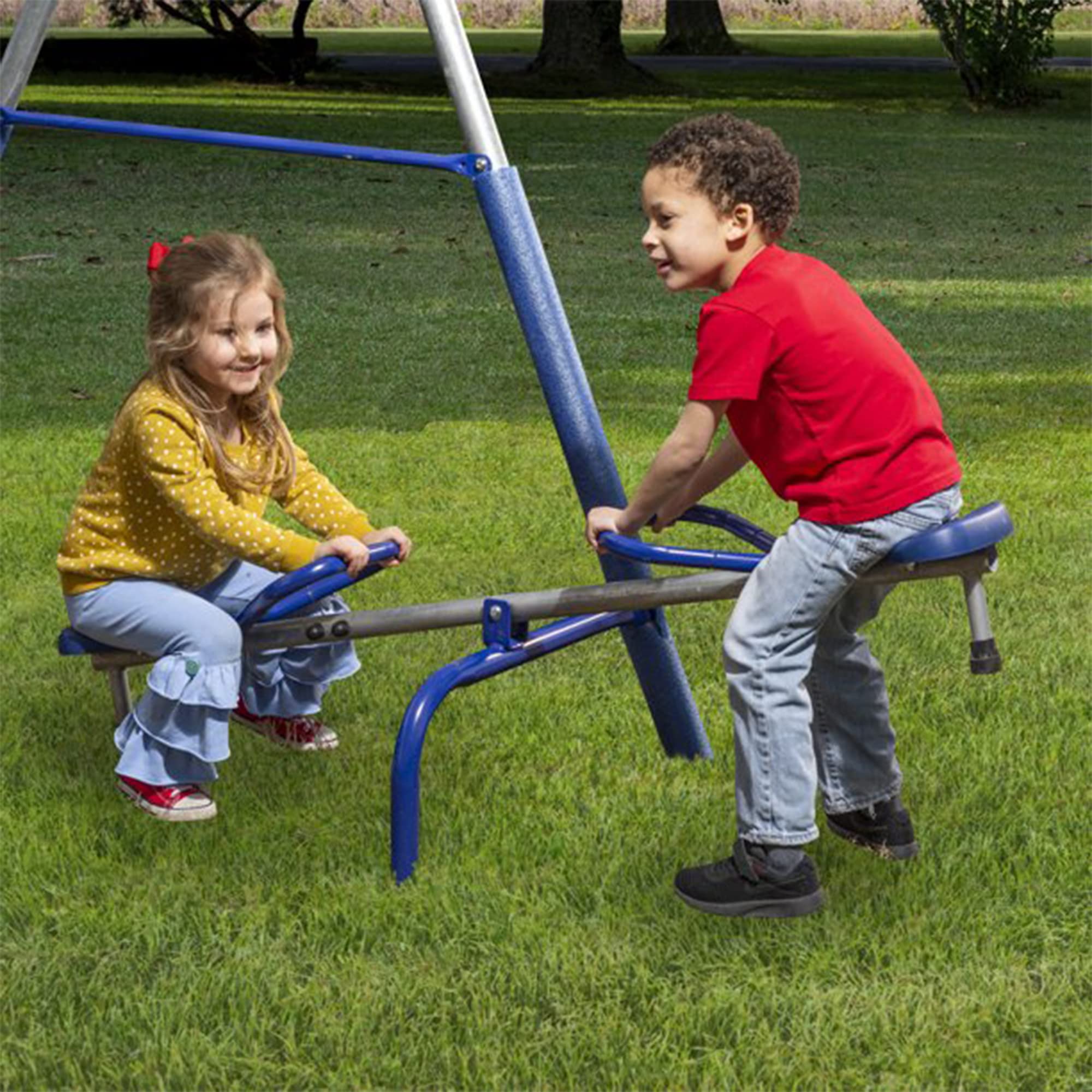Metal A-Frame Kids Swing Set with Slide and Seesaw